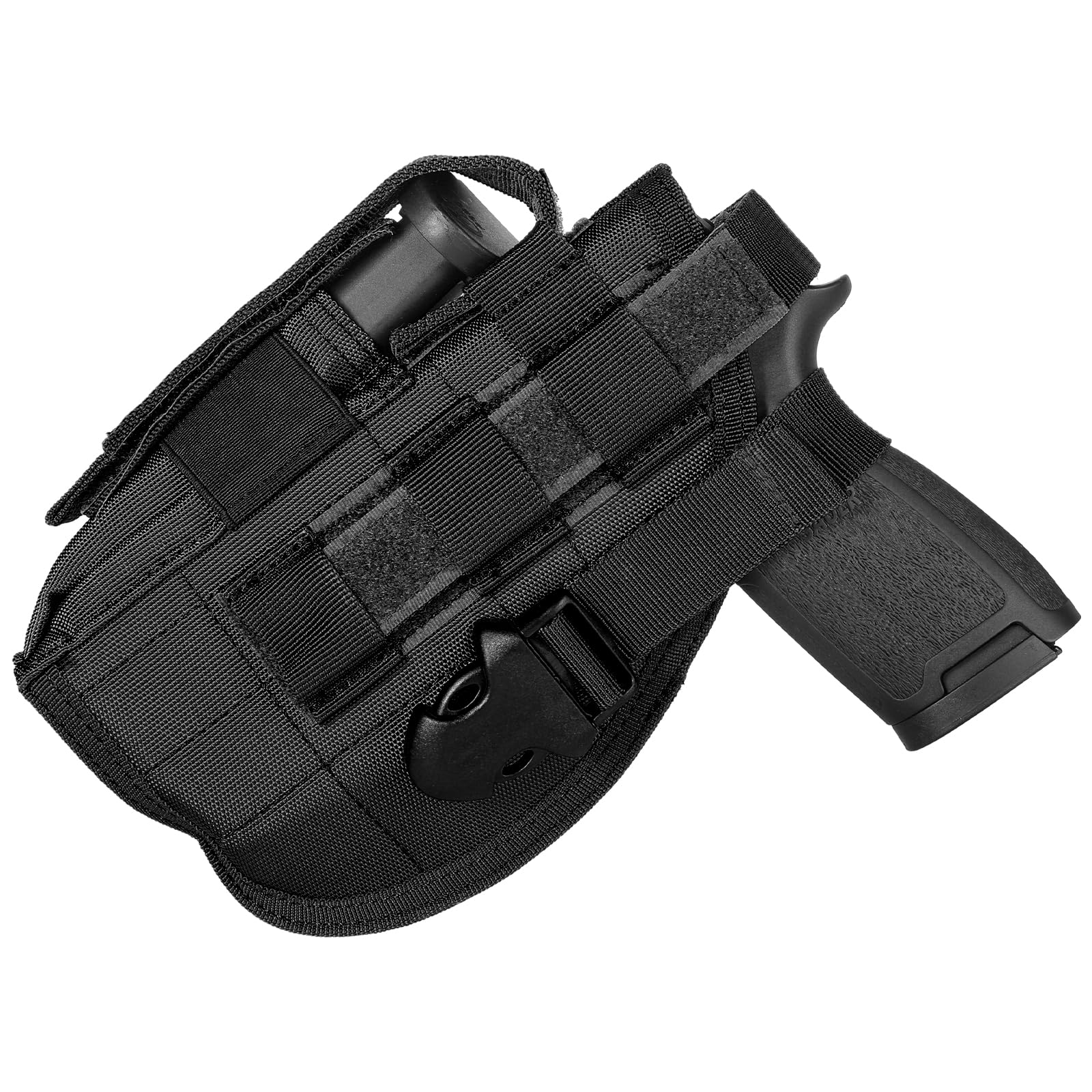 Tactical Molle Belt Gun Holster, Universal Adjustable Pistol Holsters with Mag Pouch Fits S&W M&P Shield M1911 Glock 17 26 42 (Black - Left Hand)