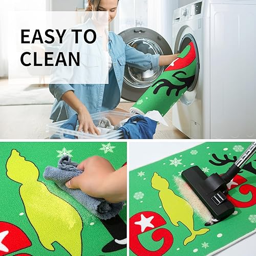 Miniatura 7 de WOBUBU Juego de 2 tapetes de cocina de Navidad, antideslizantes, lavables, para suelo, 2 piezas, absorbentes, para cocina, invierno, decoración de