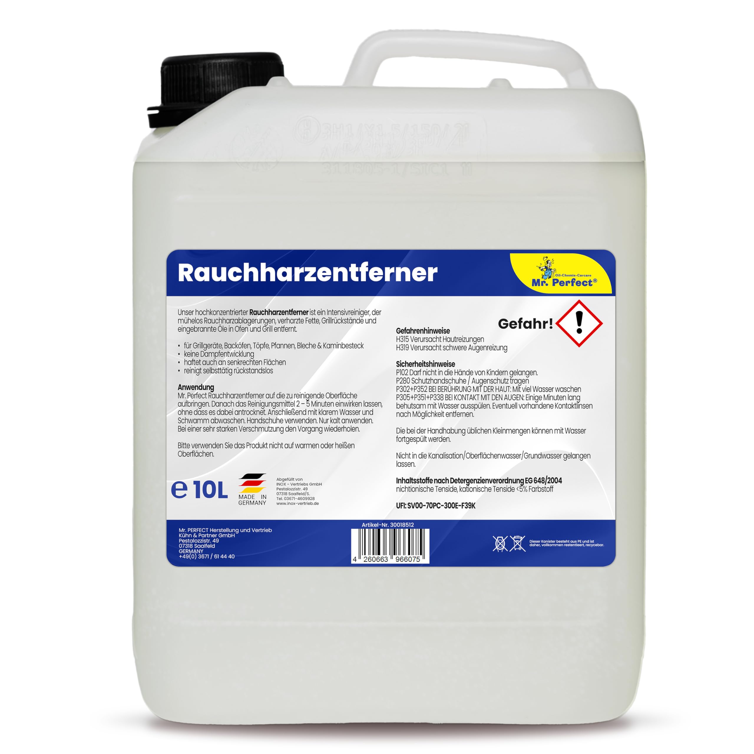 Mr. Perfect - 10L Rauchharzentferner I Backofenreiniger extra stark I Grillreiniger Gasgrill I Extrem kraftvoller Grillrost Reiniger I Rauchharzentferner Konzentrat dank effektiver Formel