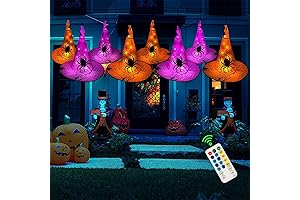 WATERGLIDE Halloween Decorations 8 Pcs Lighted Hanging Witch Hats
