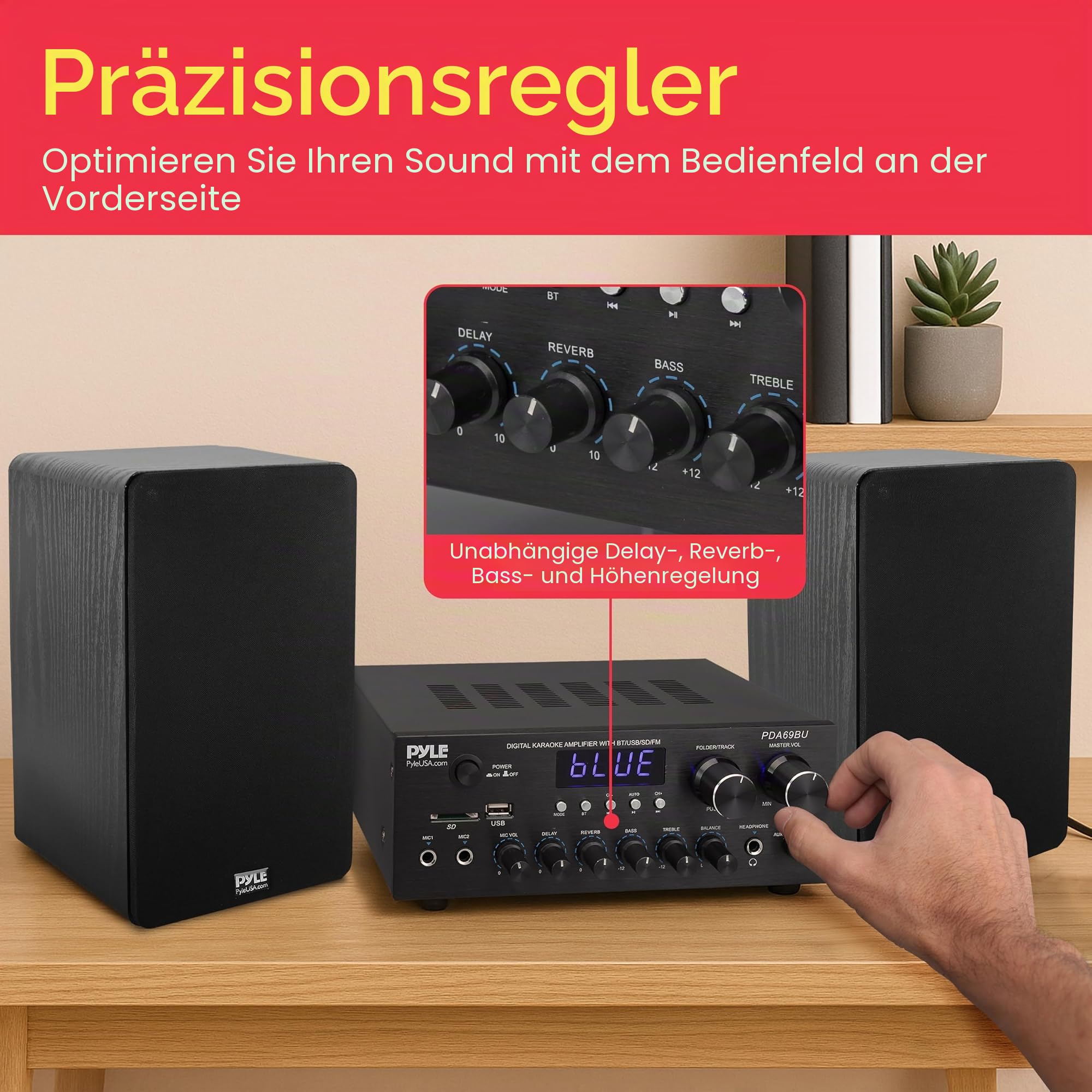 Pyle Stereo Amplifier Audio Receiver Sound System with Bluetooth Wireless Streaming, MP3/USB/SD/AUX/FM Radio