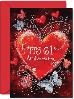 Beautiful Silver 61st Anniversary Cards for Women Men - Love Heart - Elegant Wedding Anniversary Card for Husband Wife Boyfriend Girlfriend, A5 Gorgeous Greeting Cards Gift