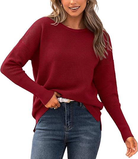 BTFBM Fall Sweaters for Women 2025 Casual Long Sleeve Sweater Striped Loose Fit Pullover Tops
