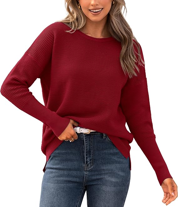 BTFBM Fall Sweaters for Women 2025 Casual Long Sleeve Sweater Striped Loose Fit Pullover Tops