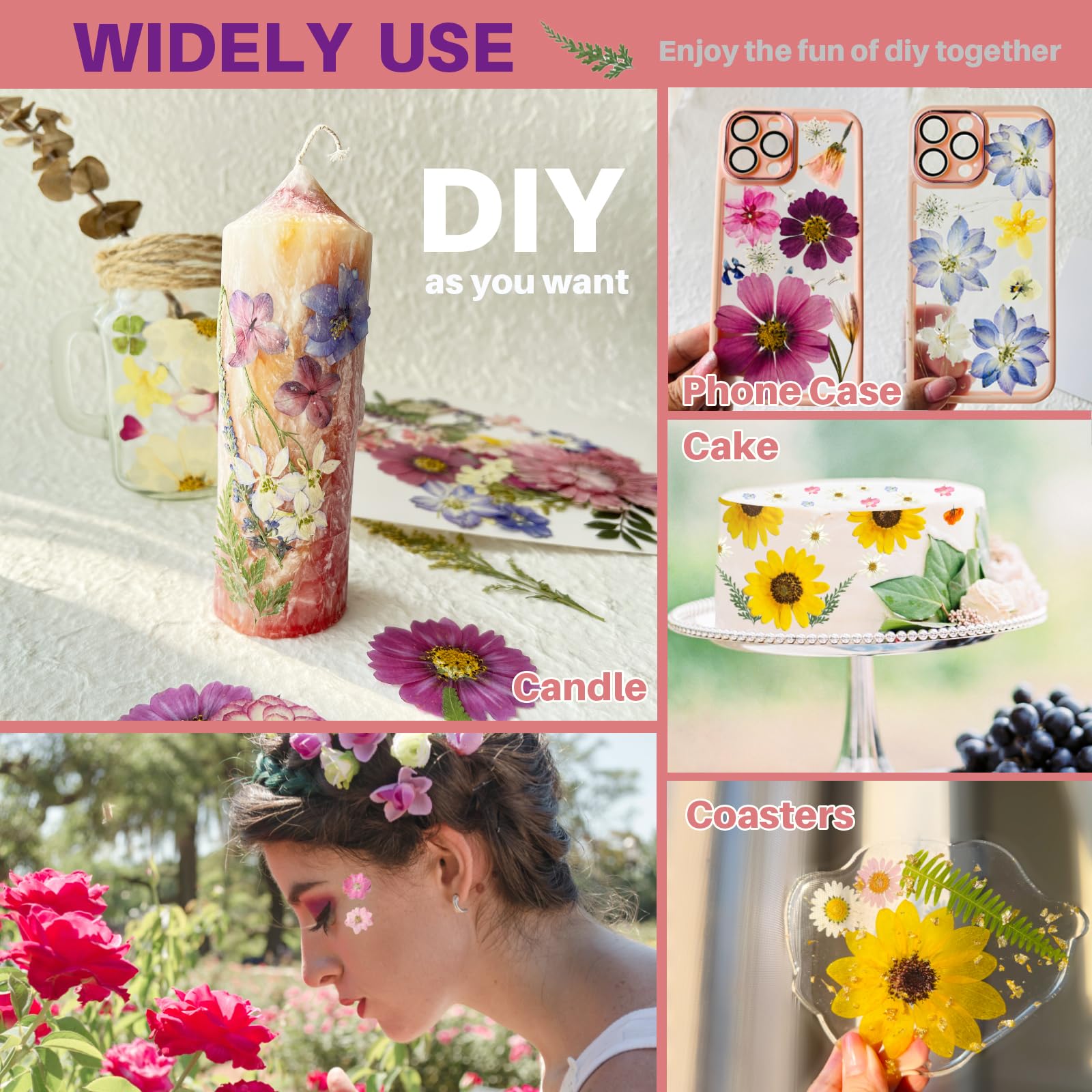 A4 Duże suszone prasowane kwiaty do żywicy, fioletowe, prasowane kwiaty, prawdziwe, suche, naturalne kwiaty, liście, do formowania ciast, świec, etui na telefon, scrapbookingu, DIY, artystyczne