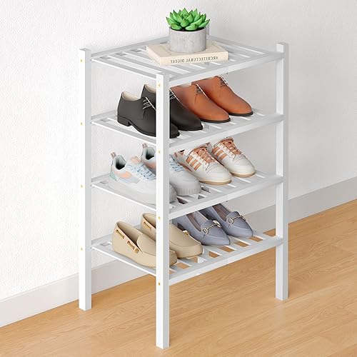 Miniatura 20 de Smiry Zapatero de bambú para clóset, organizador de zapatos apilable de 4 niveles largo de madera, estante de almacenamiento de zapatos Negro