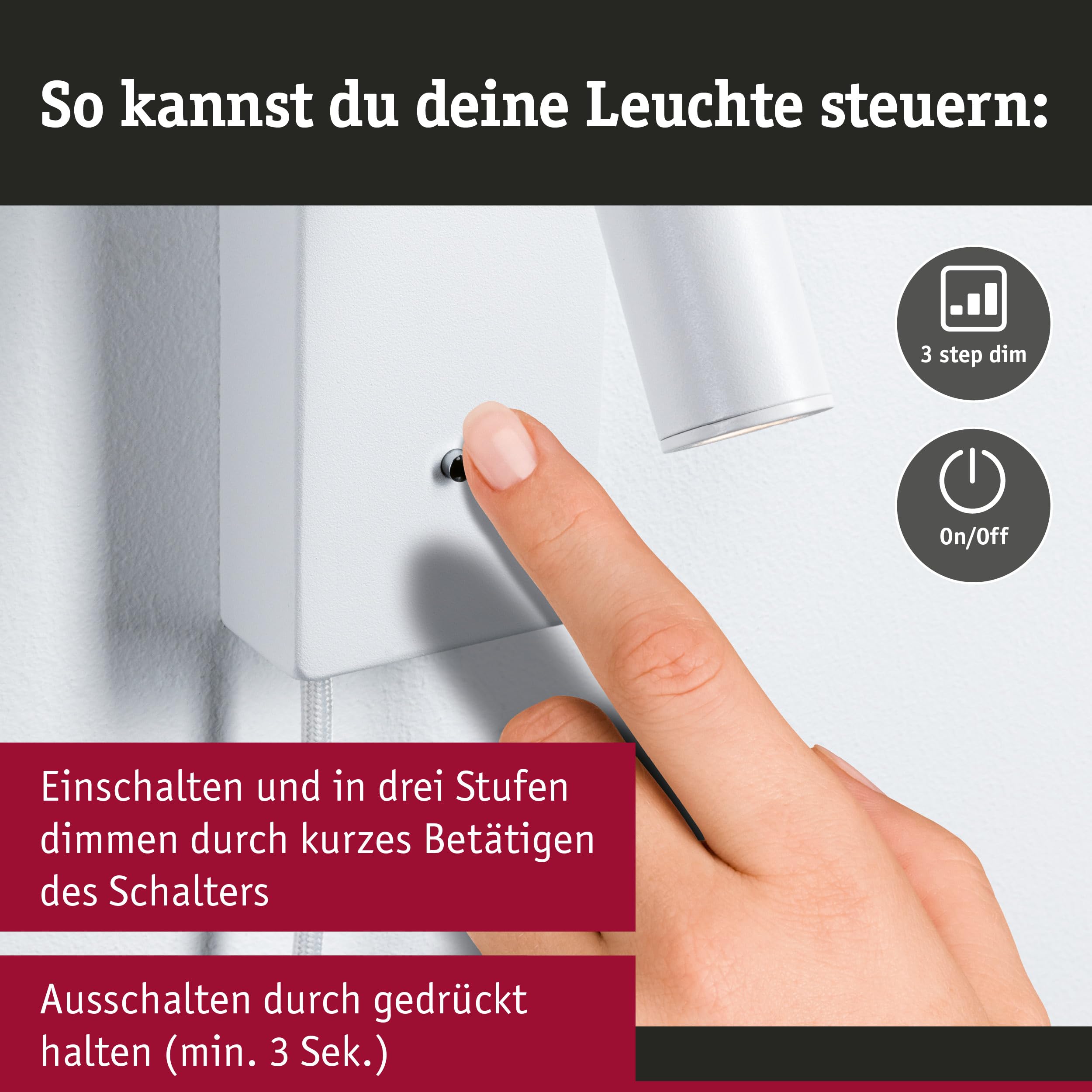 Paulmann 71108 LED Wandleuchte Hulda USB C 3000K 130lm 230V 2,5W dimmbar Weiß matt Wandleselampe