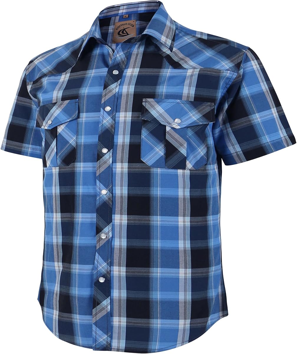 Pearl Snap Camisas de Trabajo Informales de Manga Corta con Botones y Vaquero Occidental para Hombre