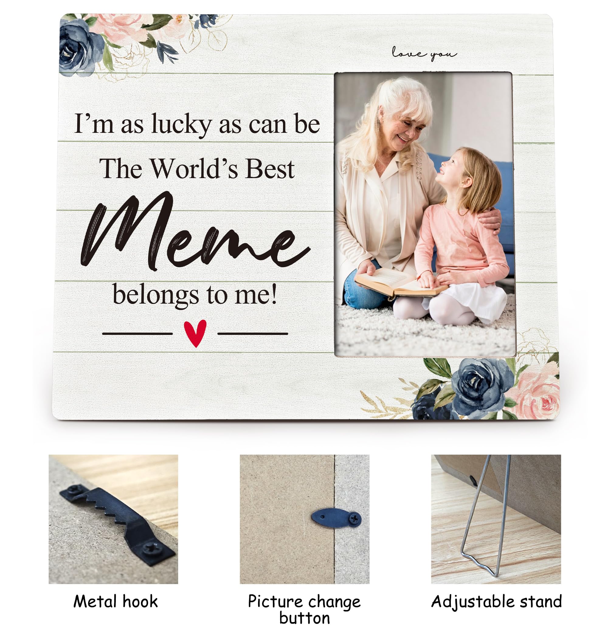 Meme Gifts 4X6 Picture Photo Frames, I Am As Lucky As Can Be The Best Meme Belong To Me Wood Photo Frame, Meme Christmas Birthday Mother’S Day Gifts Picture Frame for Wall Tabletop Display
