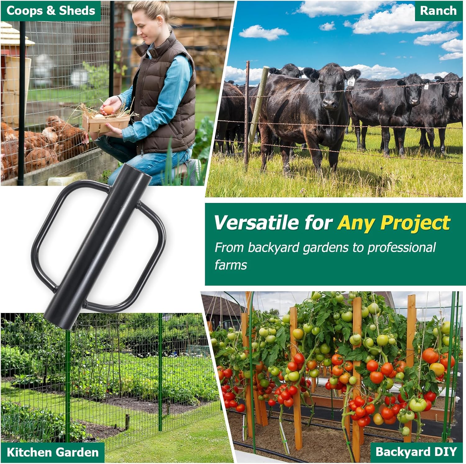 COCONUT T Post Driver, 12 LBS Fence Post Driver with Handles, 16.5 Inch Long Metal Fence Post Pounder, Hand Post Rammer Pilling Tool for U Channel Wooden Post