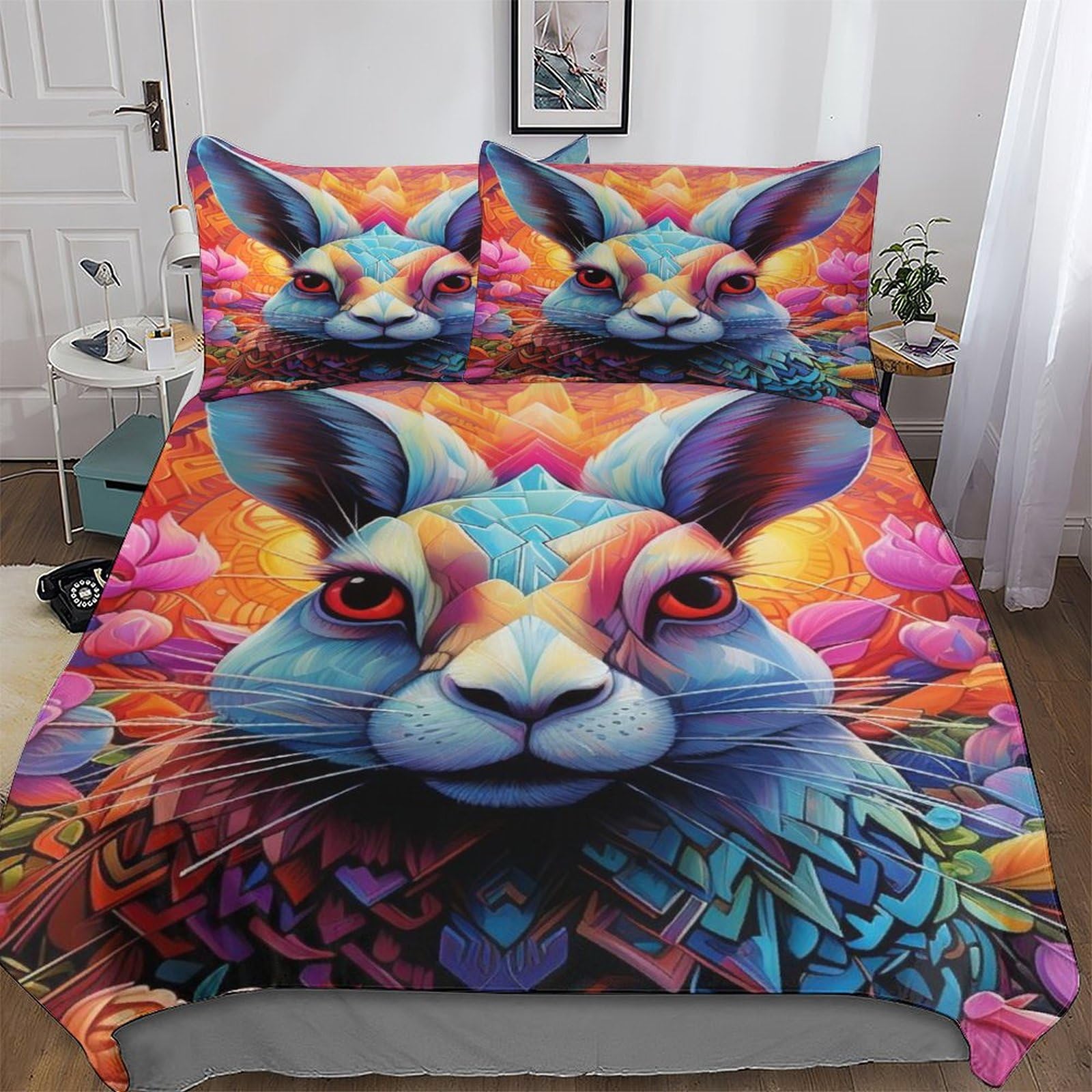 Housse de couette lapin 200x200 cm avec taies en microfibre douce