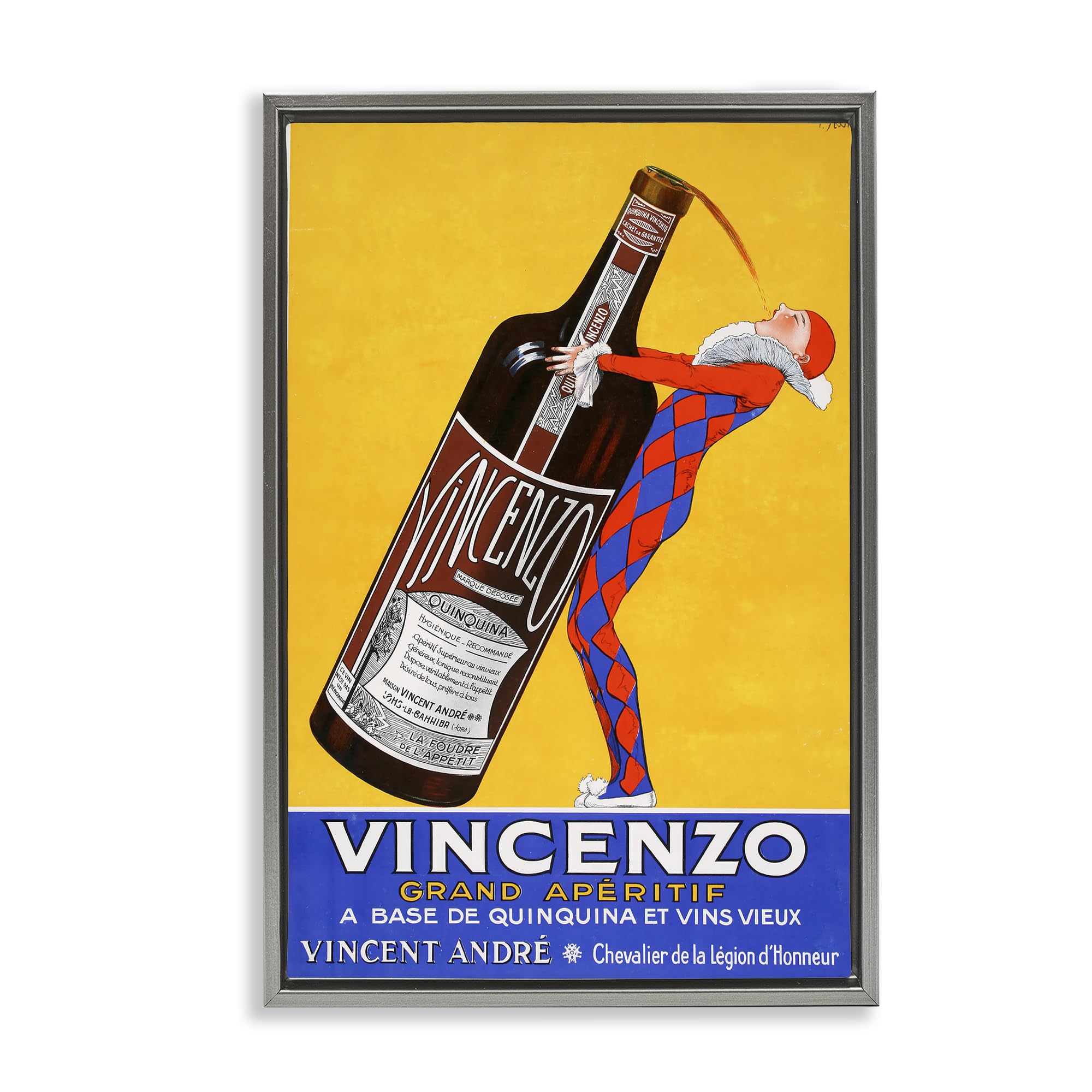 Stupell Industries Luster Gray (Matte) 'Vincenzo Vintage Wine'| Floating Frame Canvas Art