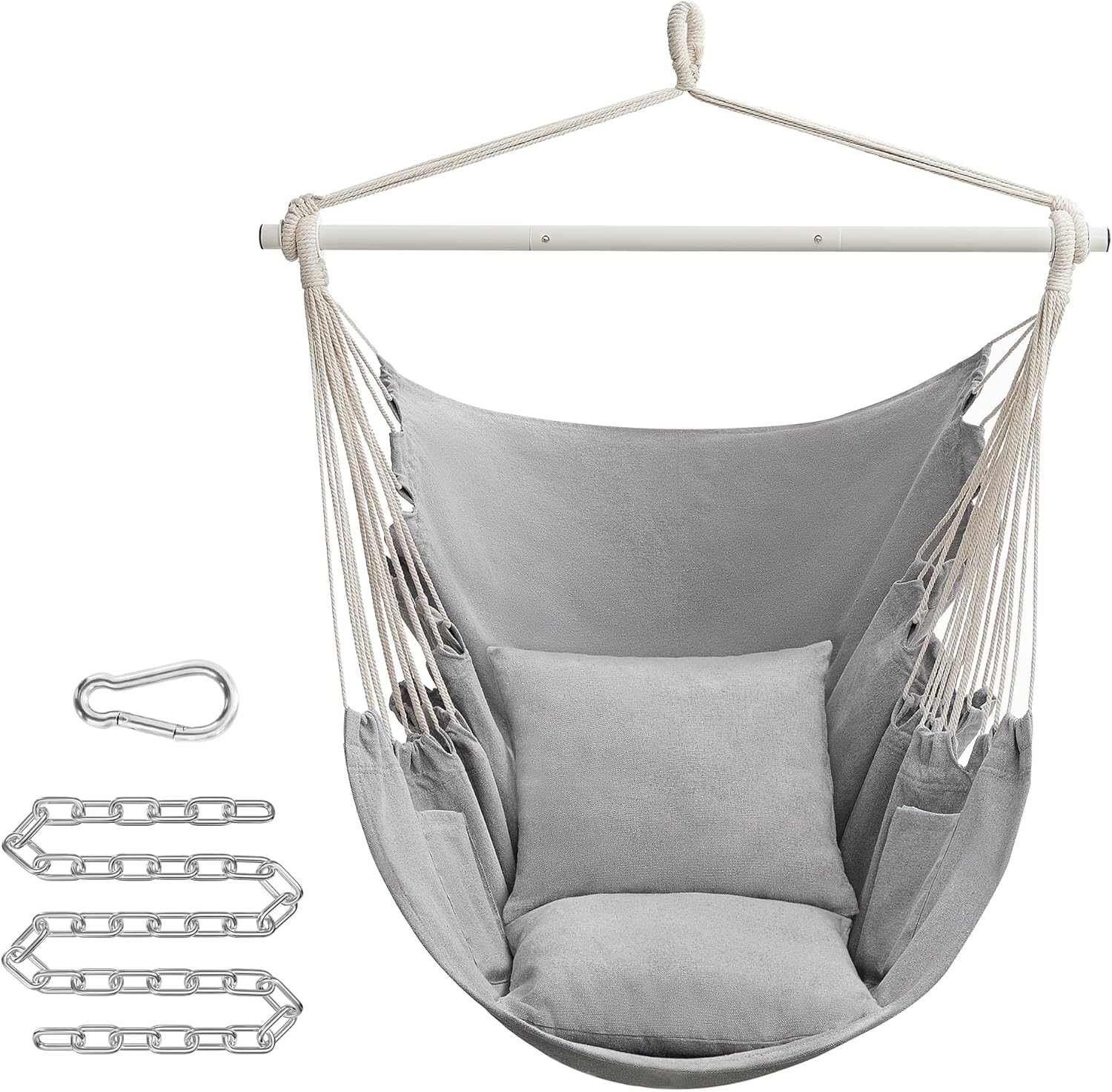 HORG Hängesessel Weiß - Hängeschaukel Mit Kissen Für Indoor & Outdoor Bis 150kg