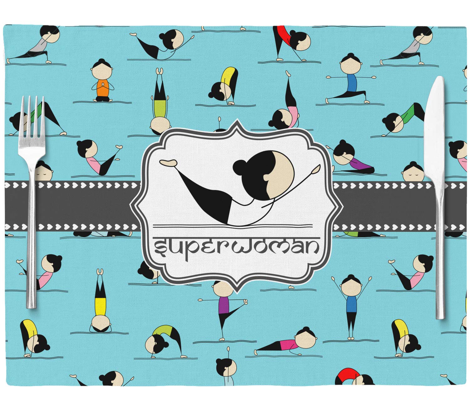 Personalized Yoga Poses Woven Fabric Placemat - Twill w/Name or Text