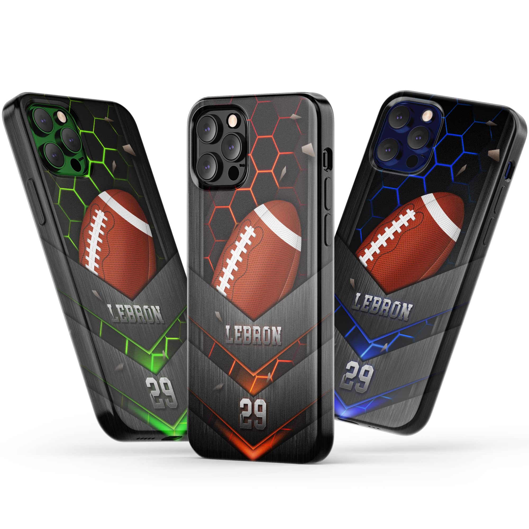 Beeecom Personalized Football Metal Art Phone Case - Tough & Clear Case - Compatible with iPhone 14, 13, 12, 11, X, XR, XS - Protective Bumper Case