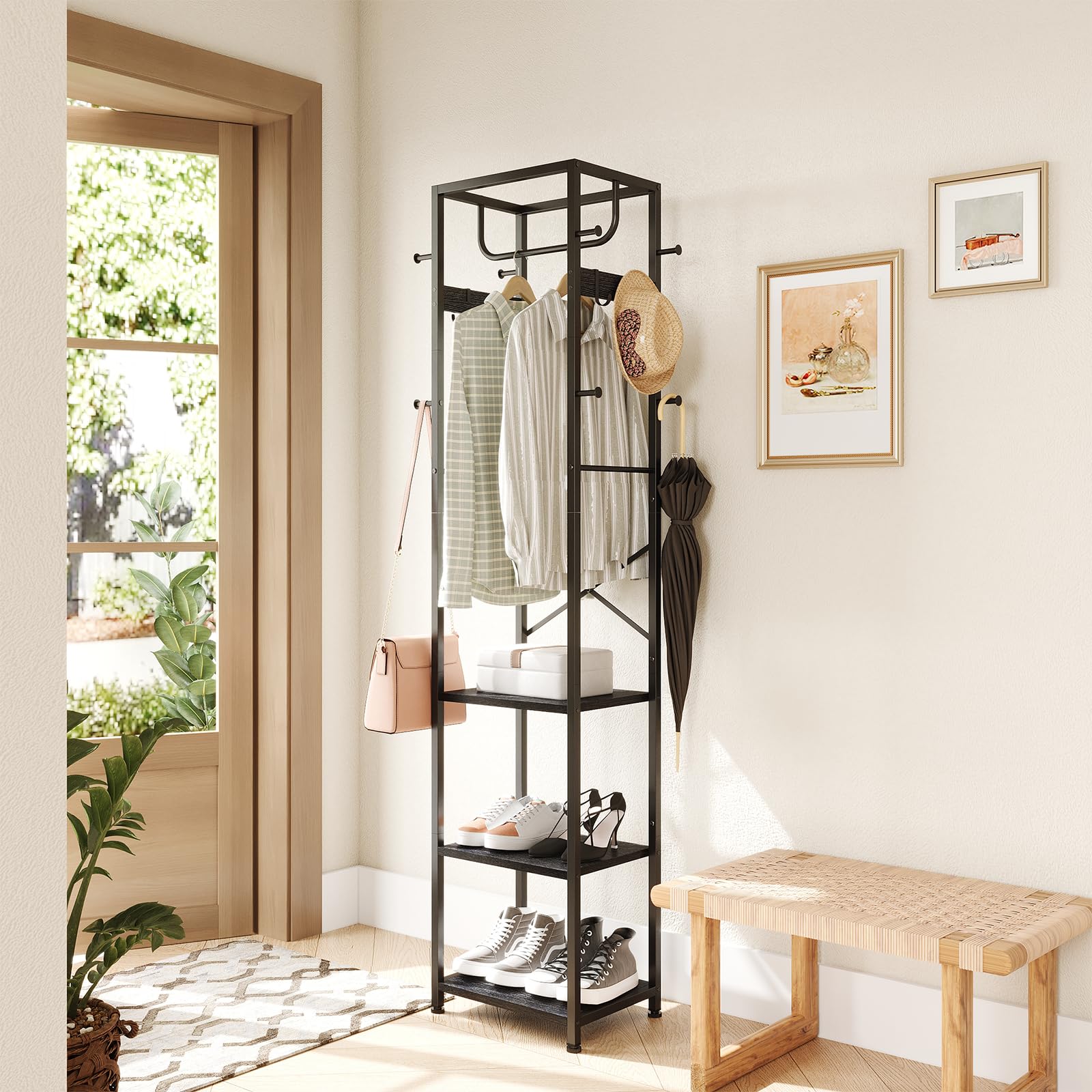 Appendiabiti in legno con 8 ganci regolabile per cappotto, facile da montare per sciarpe, cappotti, cappelli e borse per corridoio, camera da letto, ingresso, ufficio, triangolo