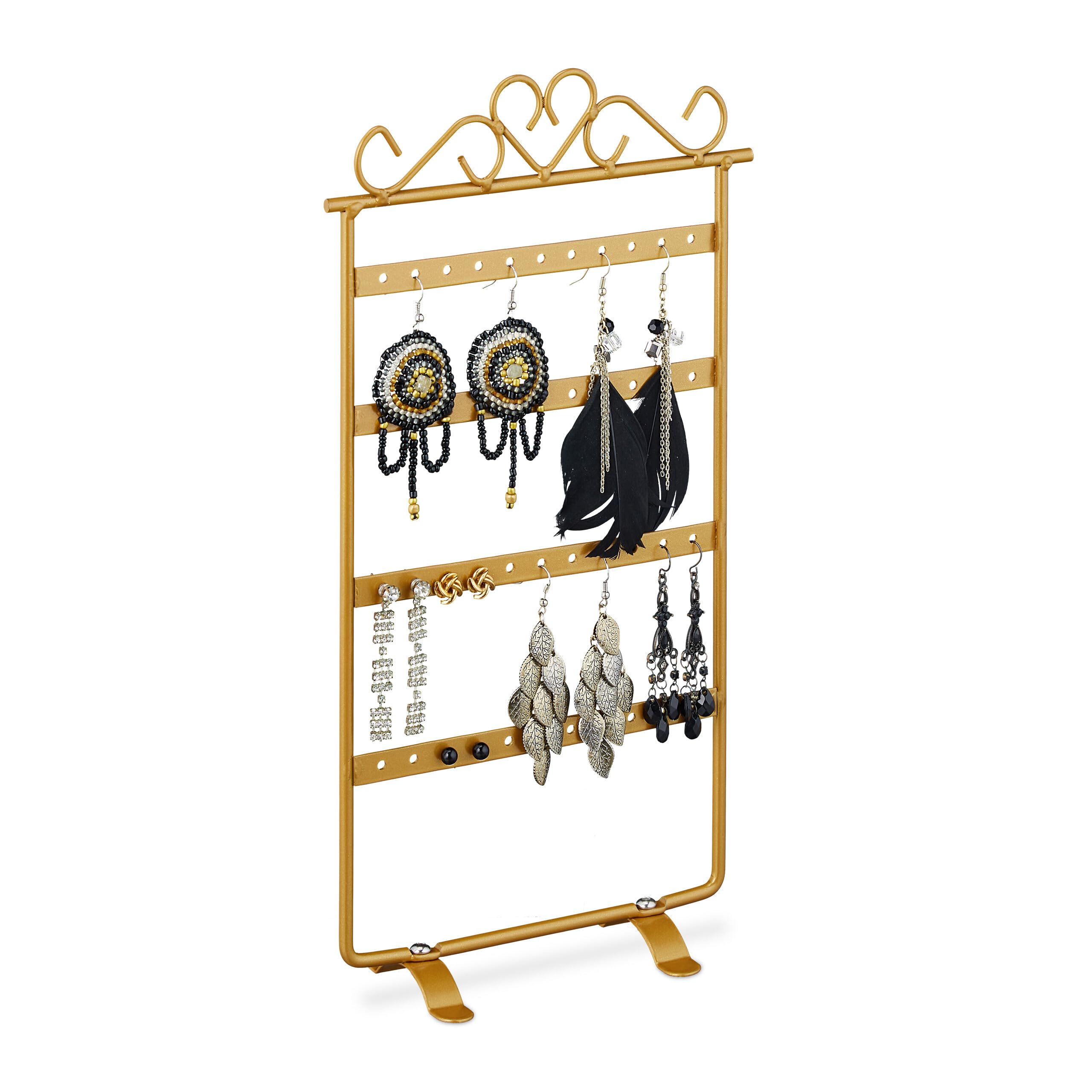 Relaxdays Ohrringhalter Schmuckständer f. Ohrstecker & lange Ohrringe, Eisen, gold