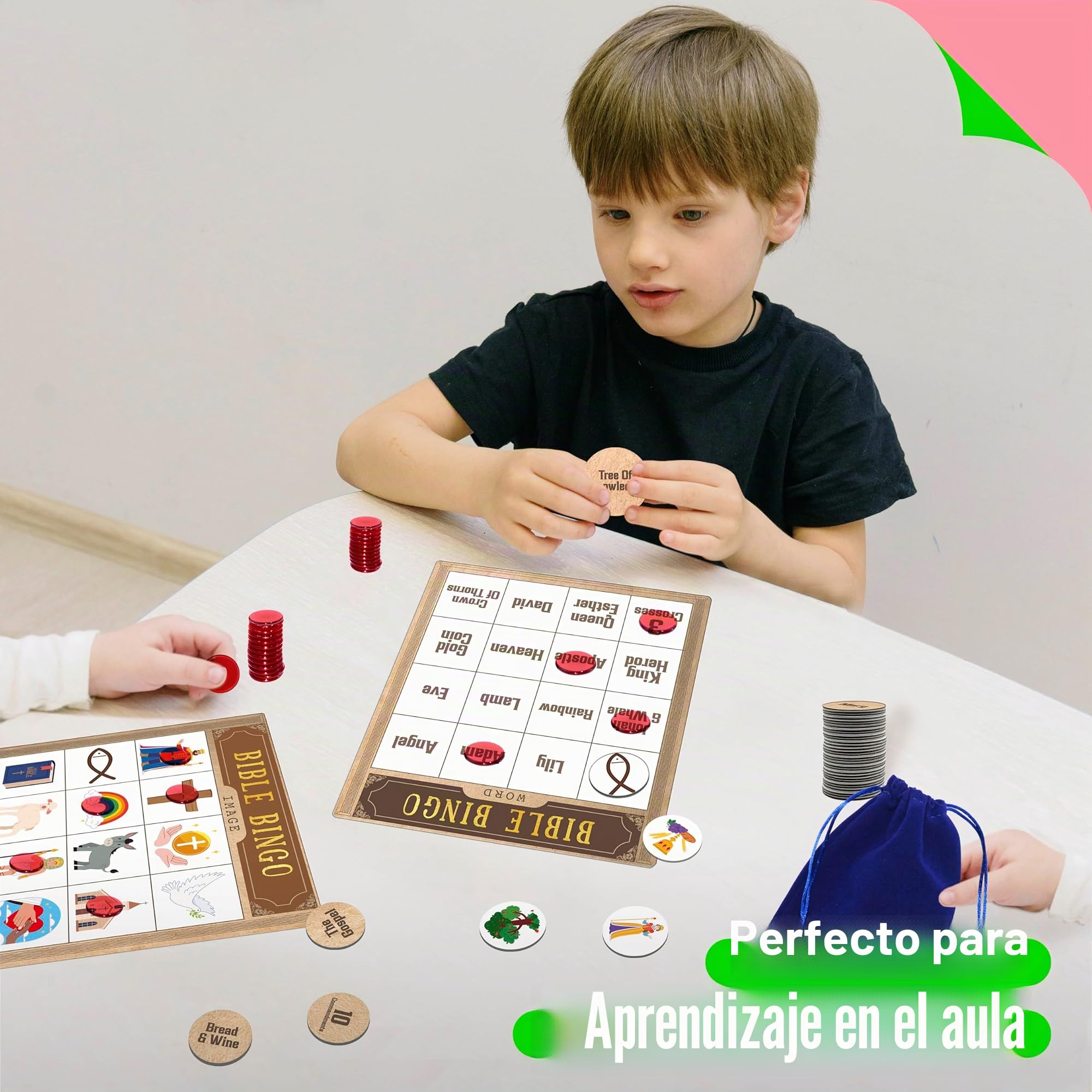 SpriteGru Juego de Bingo Bíblico, Juego de Bingo para Múltiples Jugadores para Cristianos, Niños de la Escuela Bíblica, Iglesia Cristiana Dominguera