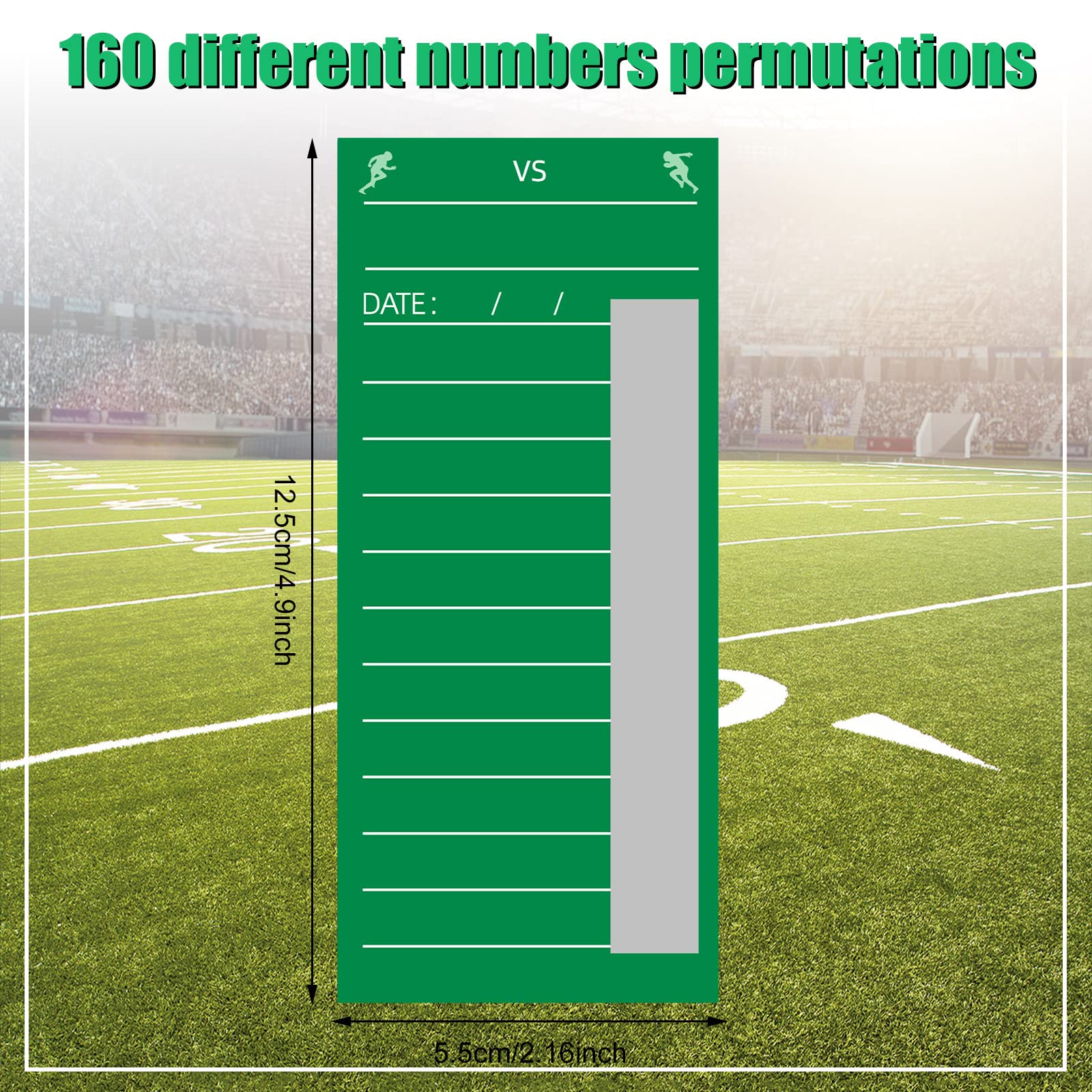 160 tarjetas de tira de 10 líneas para rascar, tarjetas de billar, pestañas para fútbol, deportes, piscina, fútbol, juego de caja (verde) 3
