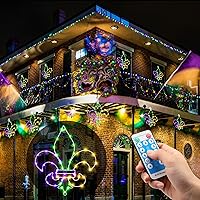 Vista 6 de 2 luces de ventana de Mardi Gras, decoración de ventana de Mardi Gras, flor de lis, luz colgante con ventosa, control remoto, funciona