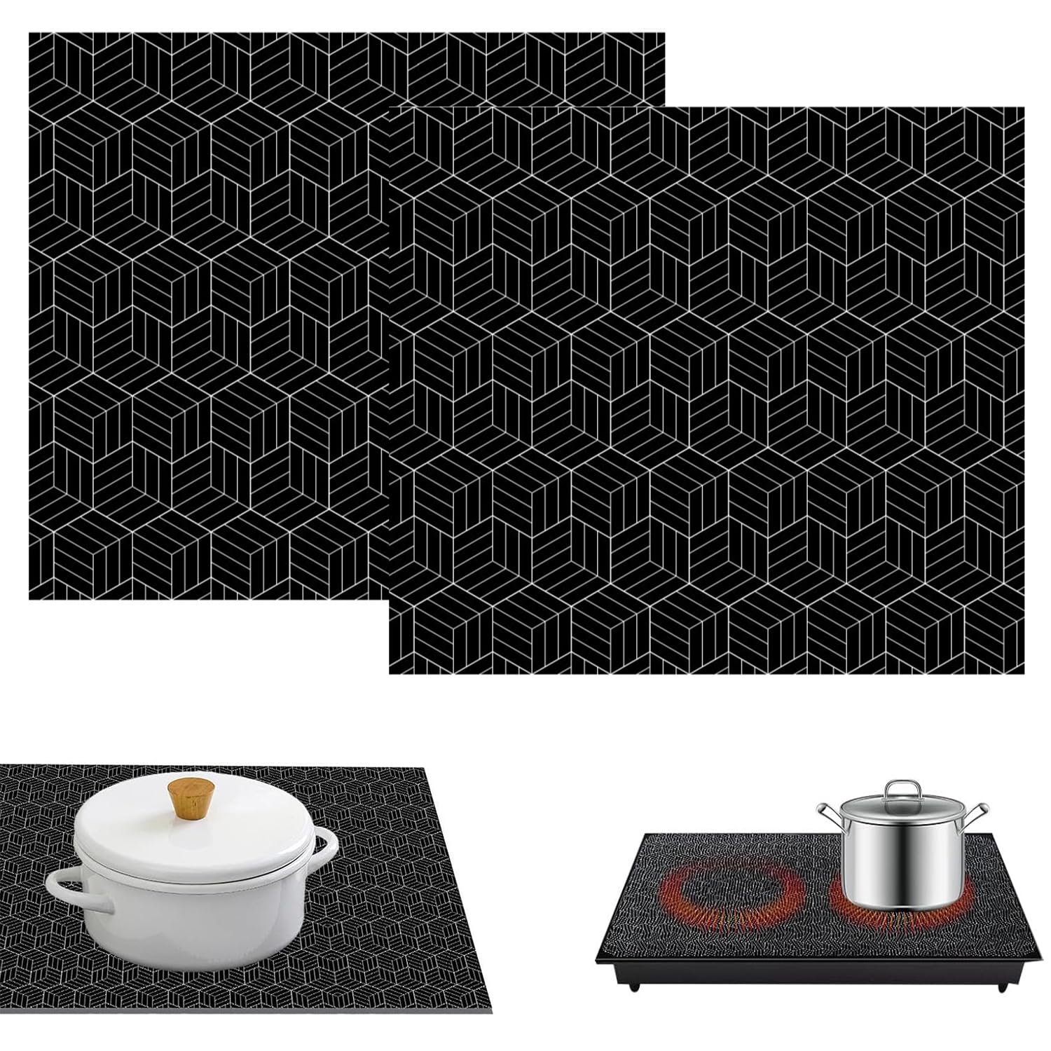 2PCS Protective Mat for Induction Cookers, 25 x 35 cm Silicone Induction Mat, Multifunctional Non-Slip and Scratch Resistant, Resistant to 240 °C