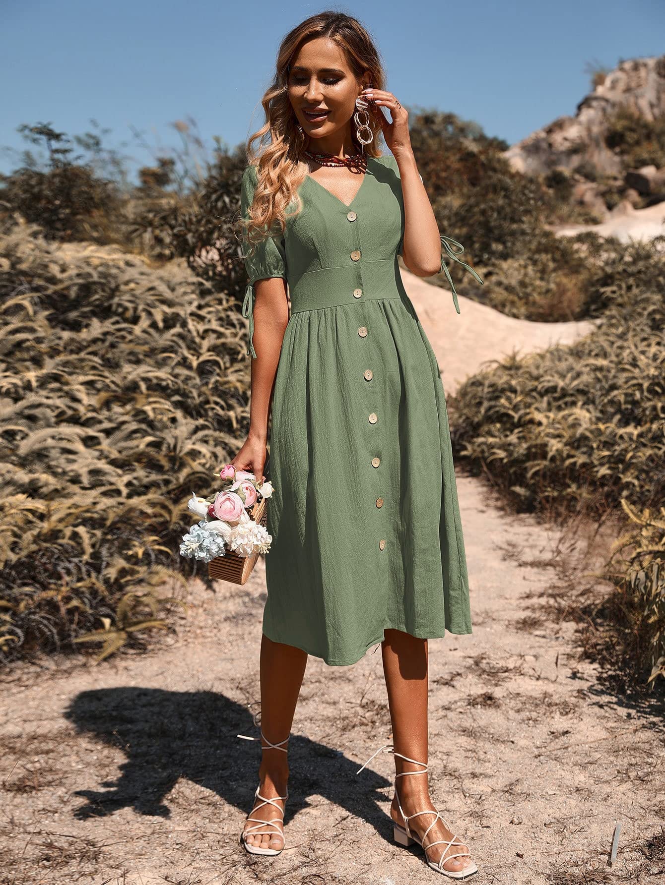 woman dress Amazon.com: Neeno Women's Dresses Tie Cuff Button Front Dress Dress for  Women (Color : Army Green, Size : Medium) : Clothing, Shoes & Jewelry
