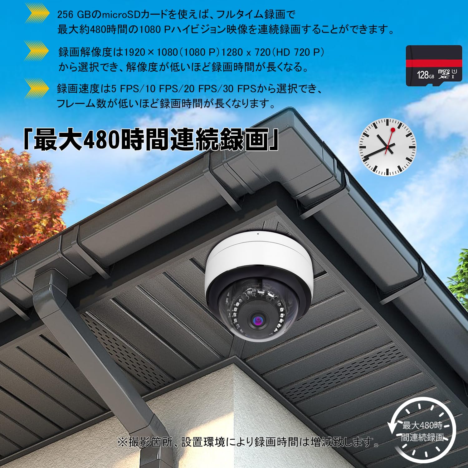 Amazon.co.jp: 防犯カメラドーム型 248万画素 屋内屋外 有線 最大256GB 