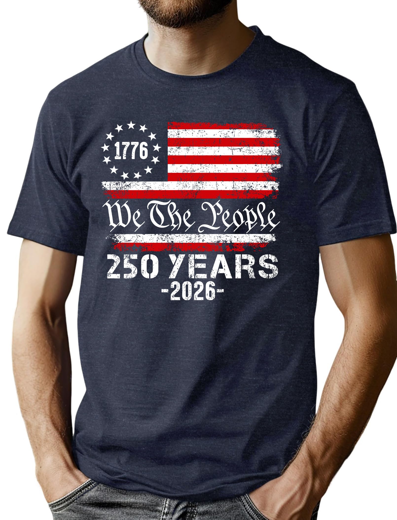 250th Anniversary USA Shirts for Men American Flag T-Shirt 4th of July Shirt 250 Years Birthday Patriotic Tops - 1