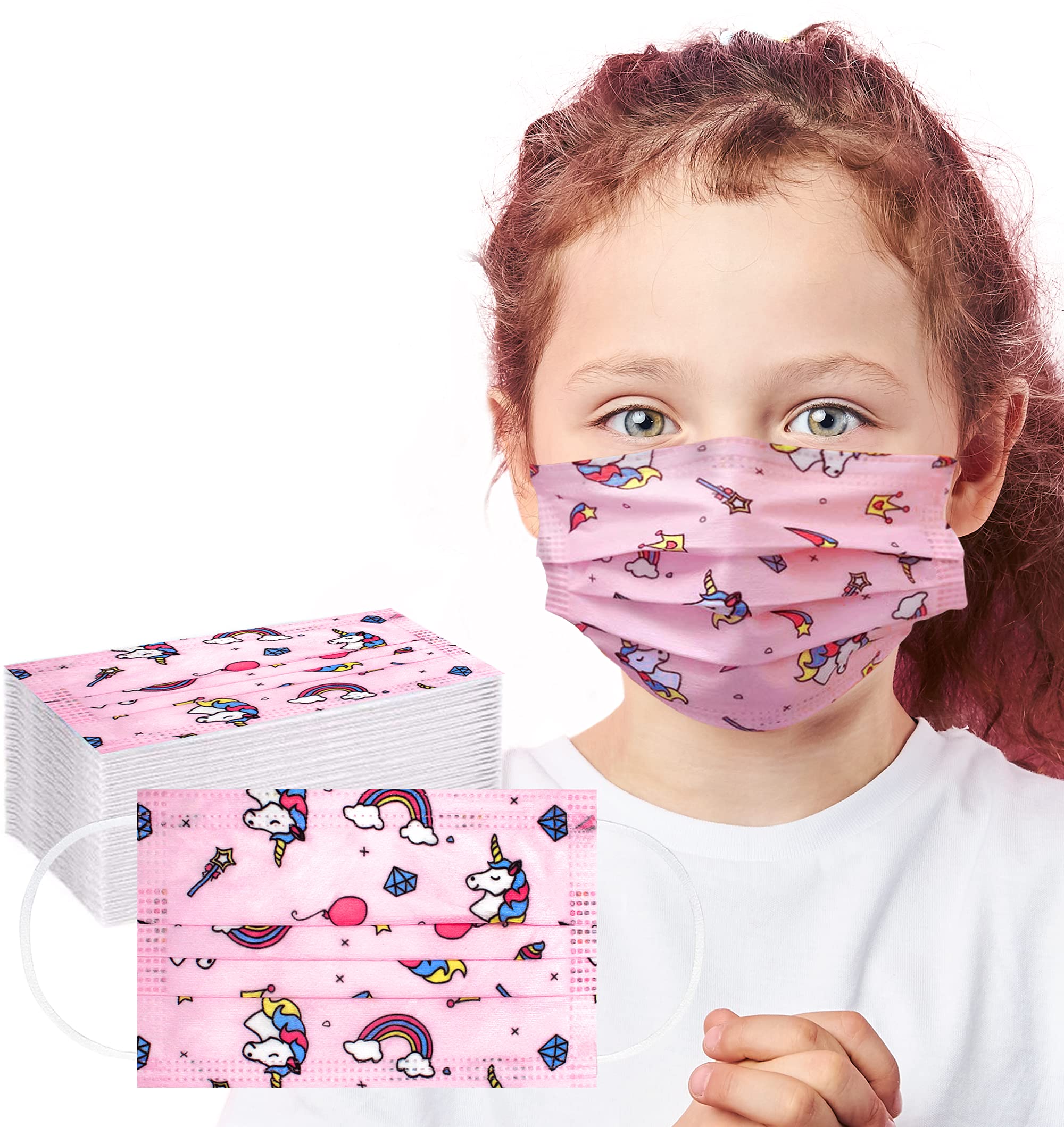 50PC/100 PC - Unisex Kids Comfortable 3-Layers Single Use Cute Patterns Disposable Face Mask with Elastic Earloops