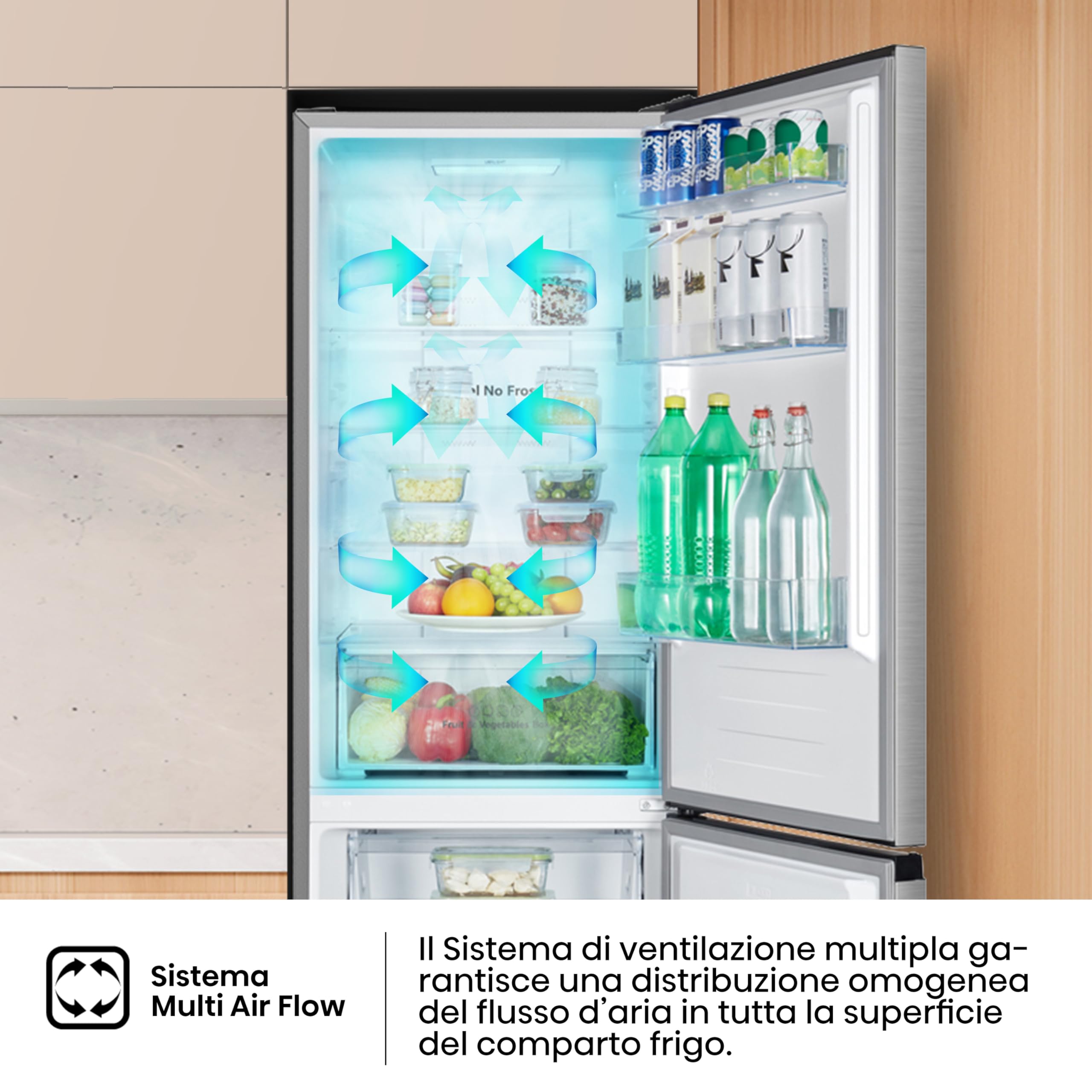 Hisense RB390N4CCD1 Frigorifero Combinato Total No Frost, Inox, 1.86x60cm, Classe D, 304L