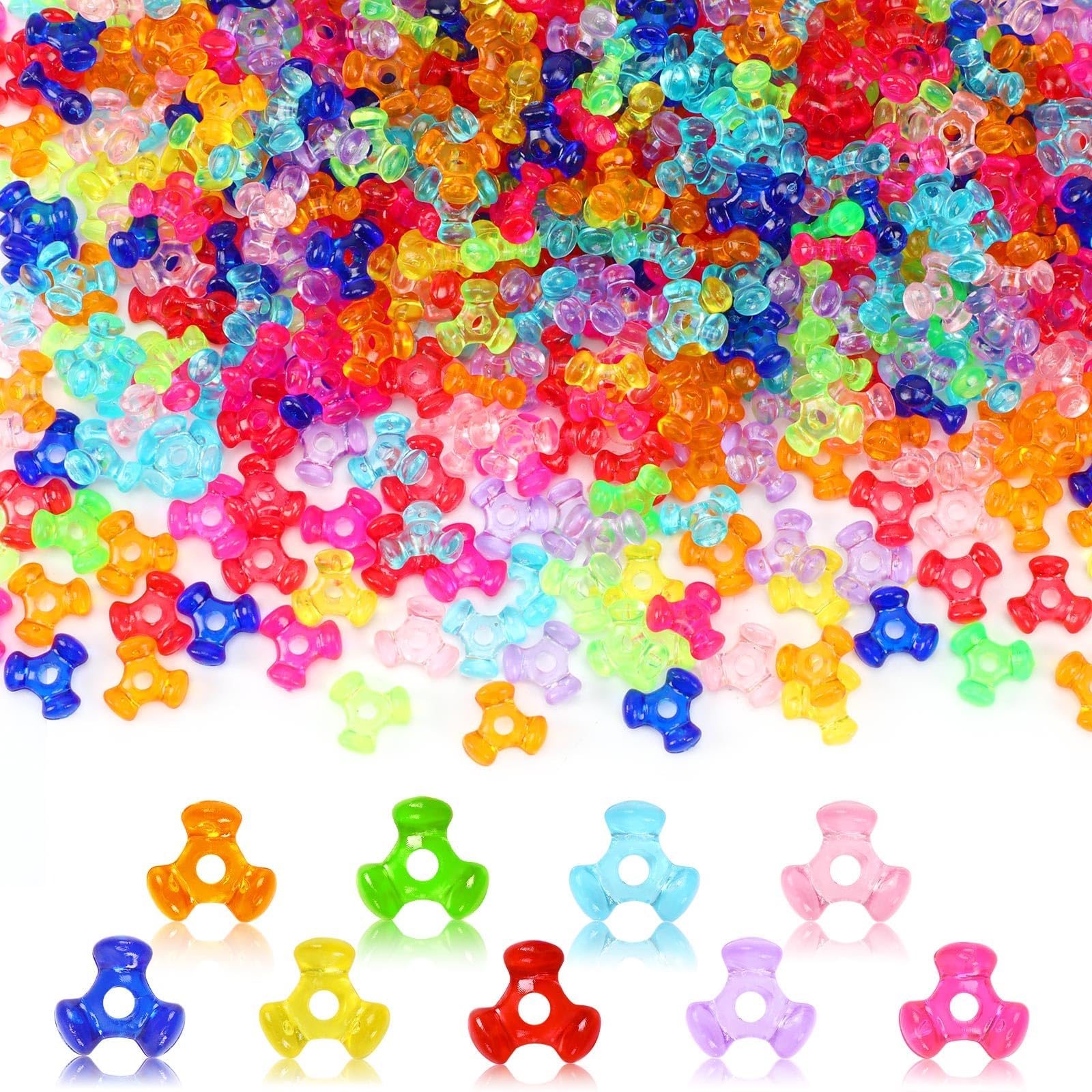 1200Pcs Mix Transparent Colored Plastic Kandi Rainbow Tri Beads Bulk for Crafts Wreath Candy Cane Beads Holiday Tree Decorations Bead Ornament Kit