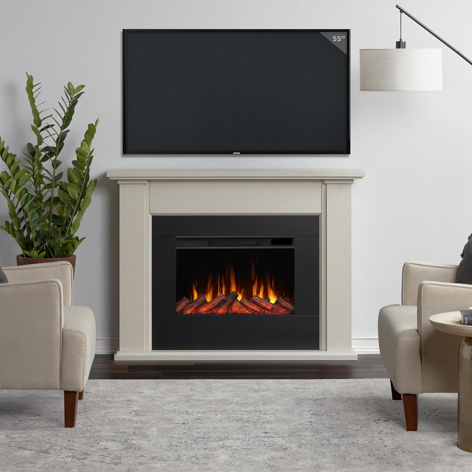 Real Flame Tejon 52" Slim Electric Fireplace with Mantel for Living Room or Bedroom, Replaceable Fireplace Insert Heater, Realistic Log and Flame Effect, Remote Control, Timer