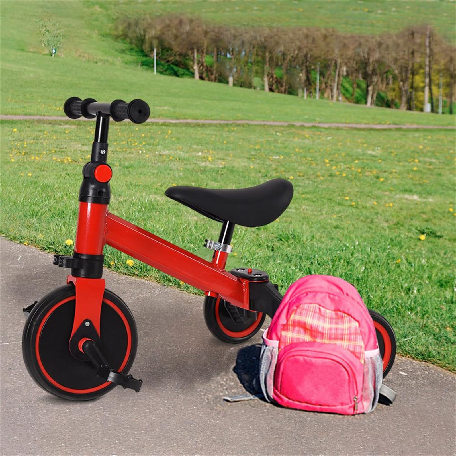 Homewell Triciclo bambino evolutivo, Kinderkraft Velo Triciclo 2 in 1, con funzione Draisienne e Ride, regalo Bebe 1-5 anni senza freni, 04, rosso)