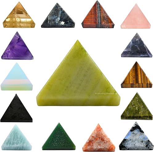 Miniatura 510 de Amazing Gemstone White Agate Snow Quartz Pyramid Crystal Healing Stones - 1" Great Pyramid Figurine of Natural Stone Pyramid for Meditation, Reiki