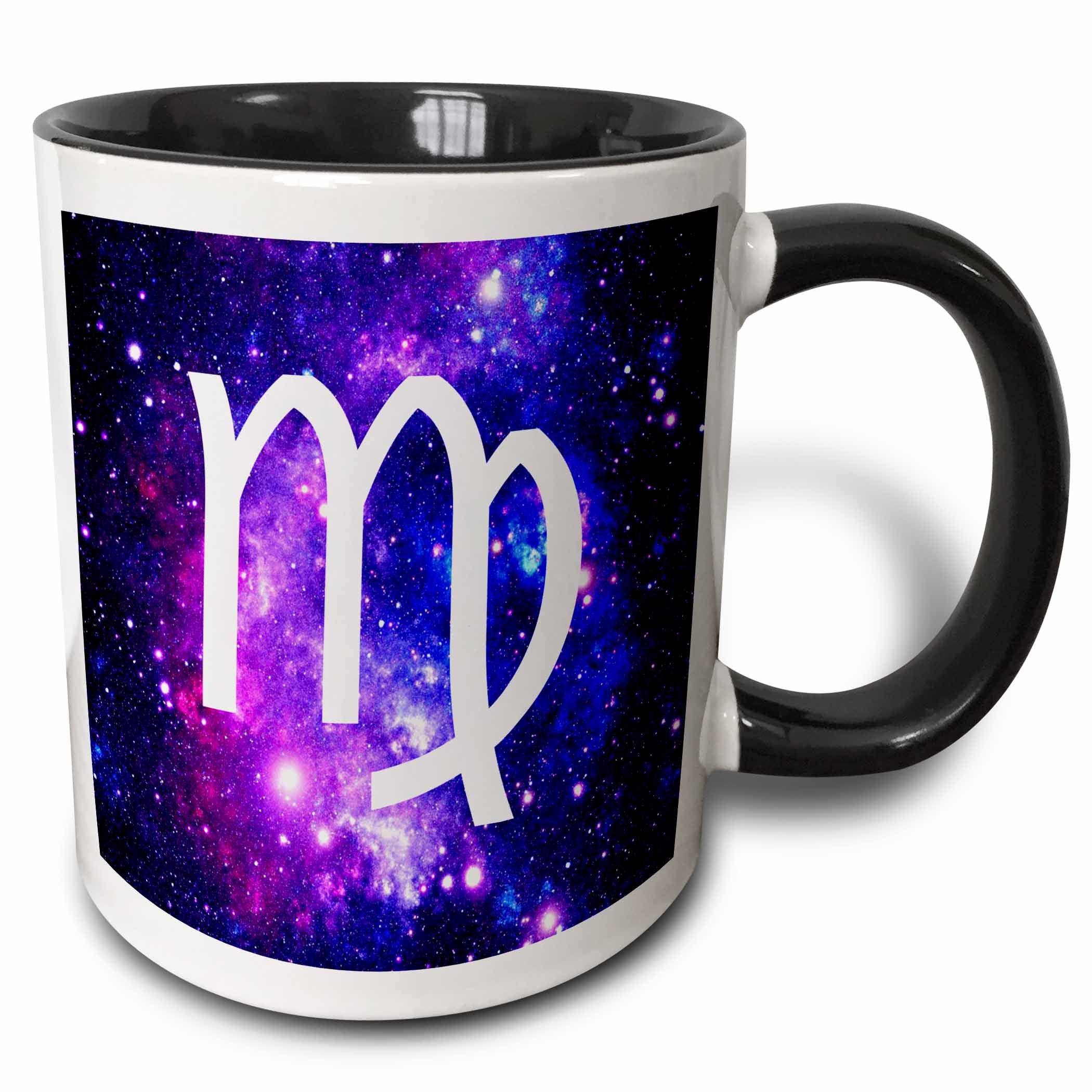 3dRose Virgo star sign on purple space background - zodiac horoscope symbol, Two Tone Black Mug, 330ml
