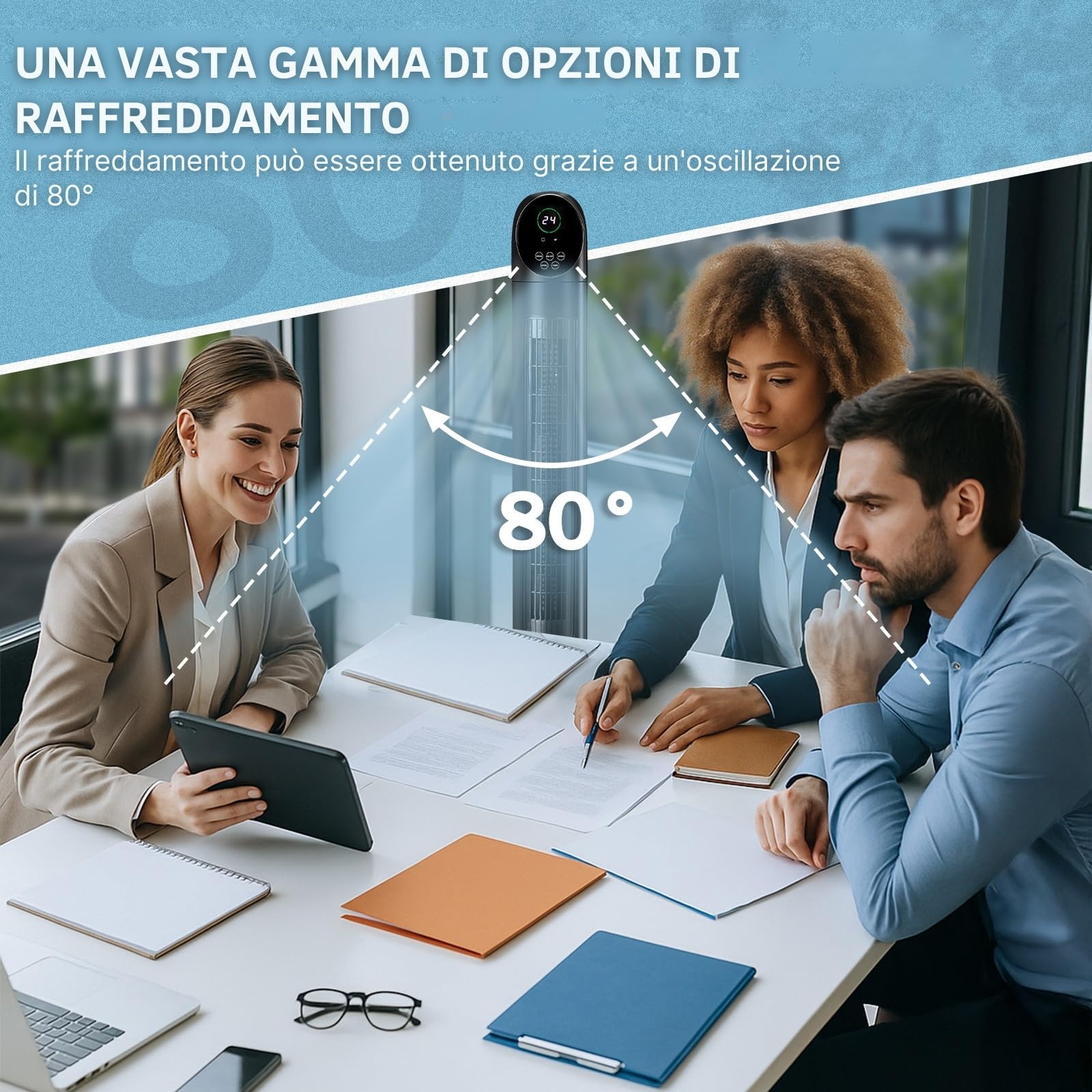 LEADZM Ventilatore a Torre 86cm 34 Pollici 50W, Oscillazione 80°, Timer 9 Ore, 25dB Silenzioso, 3 Velocità e Modalità, Con Telecomando, Ventilatore a Colonna per Casa e Ufficio (Nero 1)