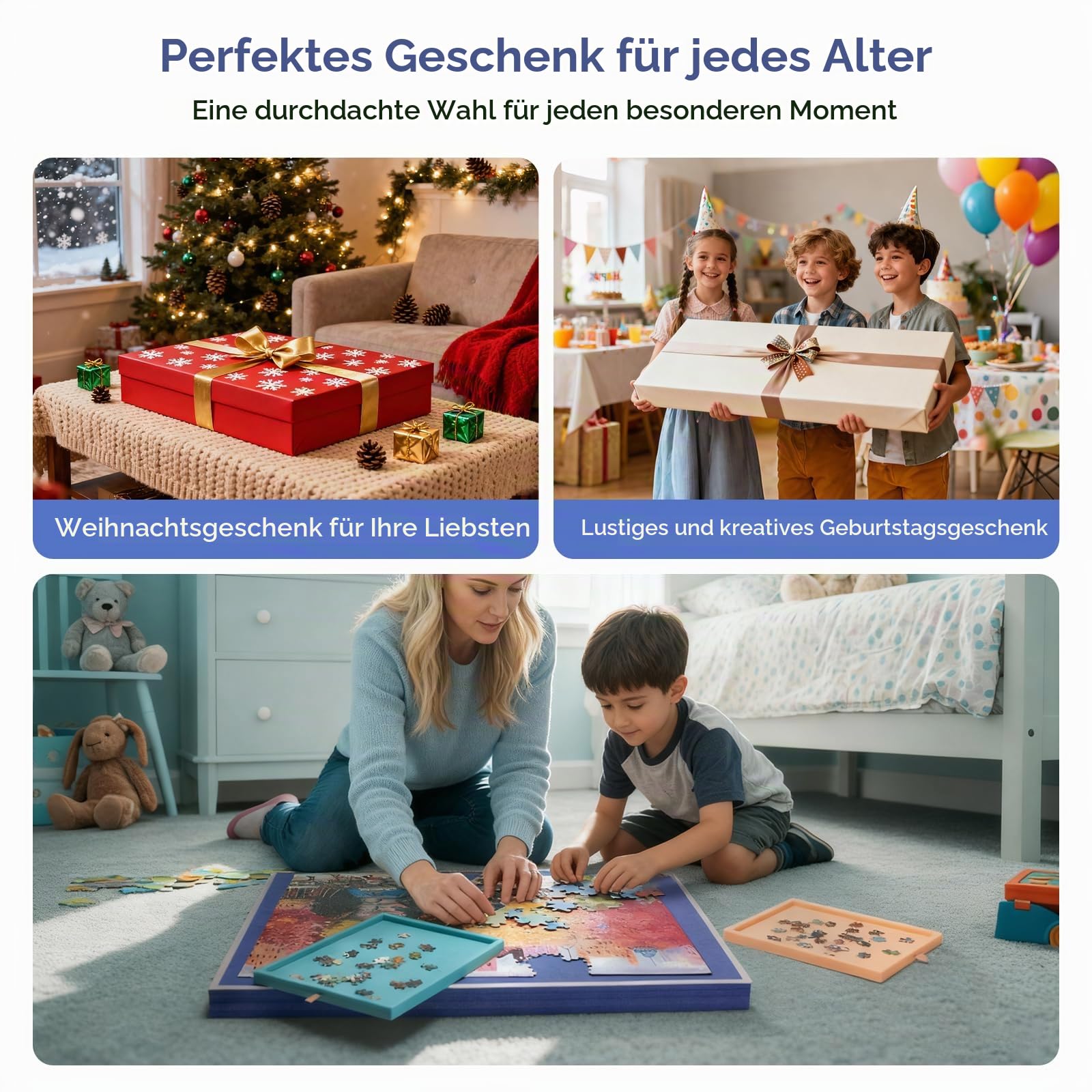 Puzzletisch 1000 Teile mit 4 Schubladen - Kippbares Puzzlebrett mit Holz Ständer - Tragbarer Filz Puzzle Board - Puzzleplatte mit Staubschutzhülle Ideal für Erwachsene