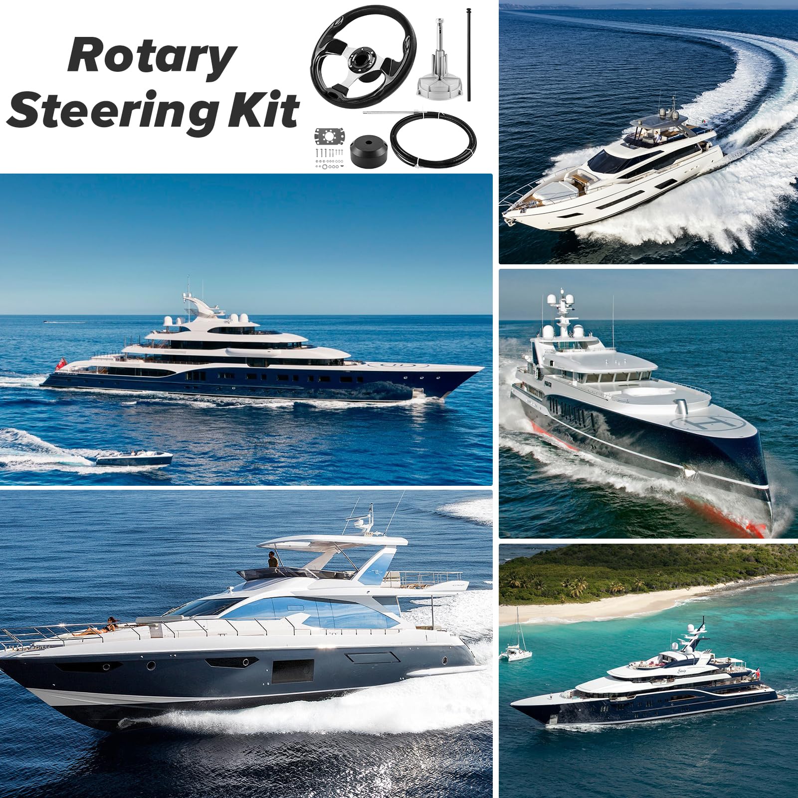Sistema de dirección para barcos Acclcors, kit de dirección rotativa mecánica, cable de control de 457.2 cm fuera de borda, sistemas de dirección marina para yates, barcos de pesca y otras