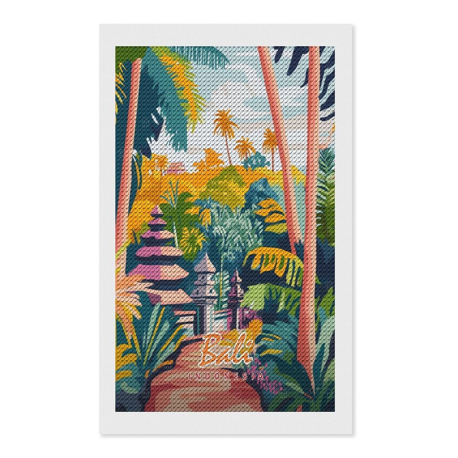 Junmoney Bali Temple Landscape Diamond Painting Kit 12"x20", Easy Handmade Project, Easy to Enjoy, Aesthetic Room Decor, Christmas Gift