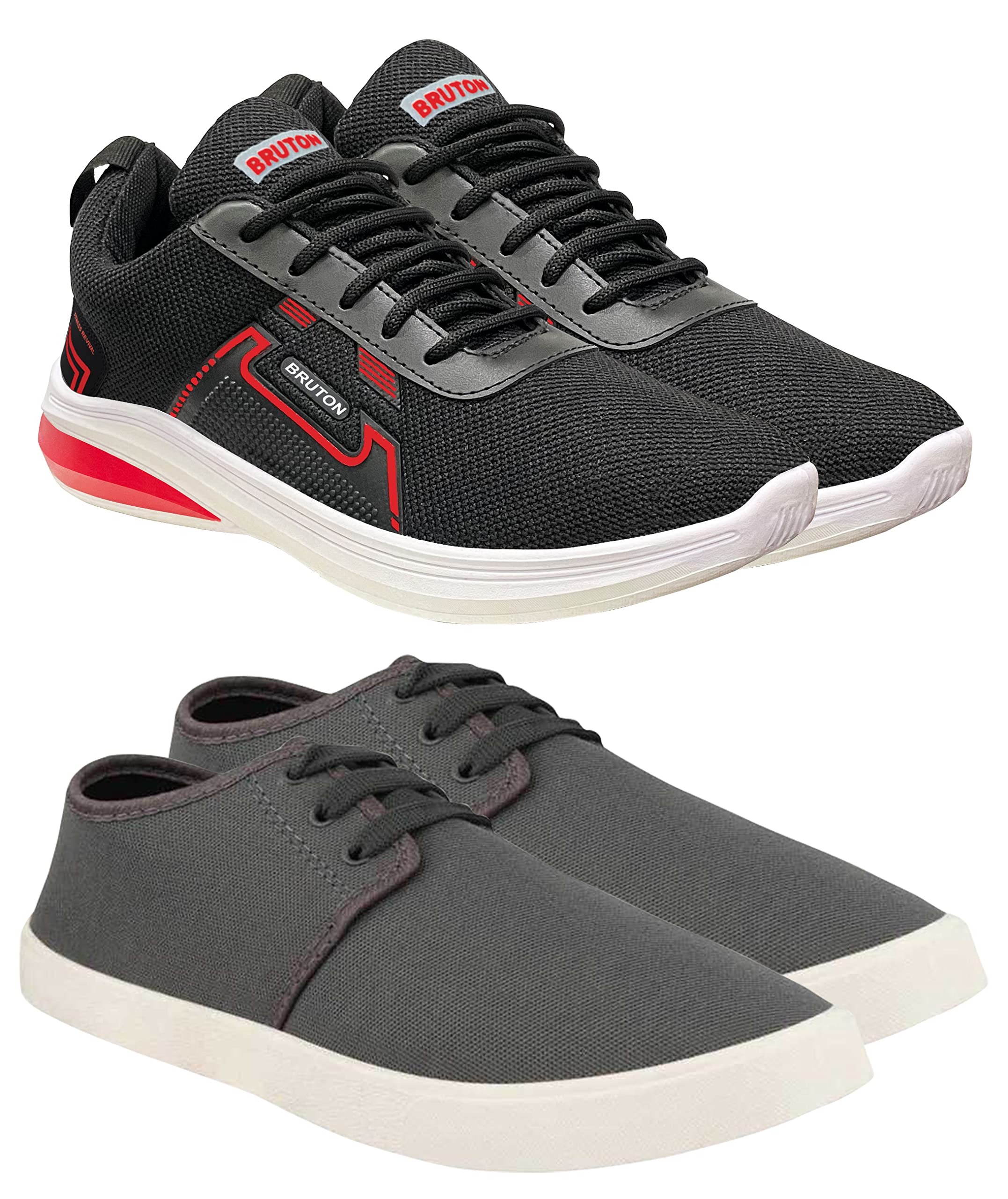 BRUTON Combo Pack of 2 Perfect Black-Grey Sport, Gym & Running Shoes for Mens (Set of 2 Pairs) (B09ZLBK174) Amazon Price History, Amazon Price Tracker