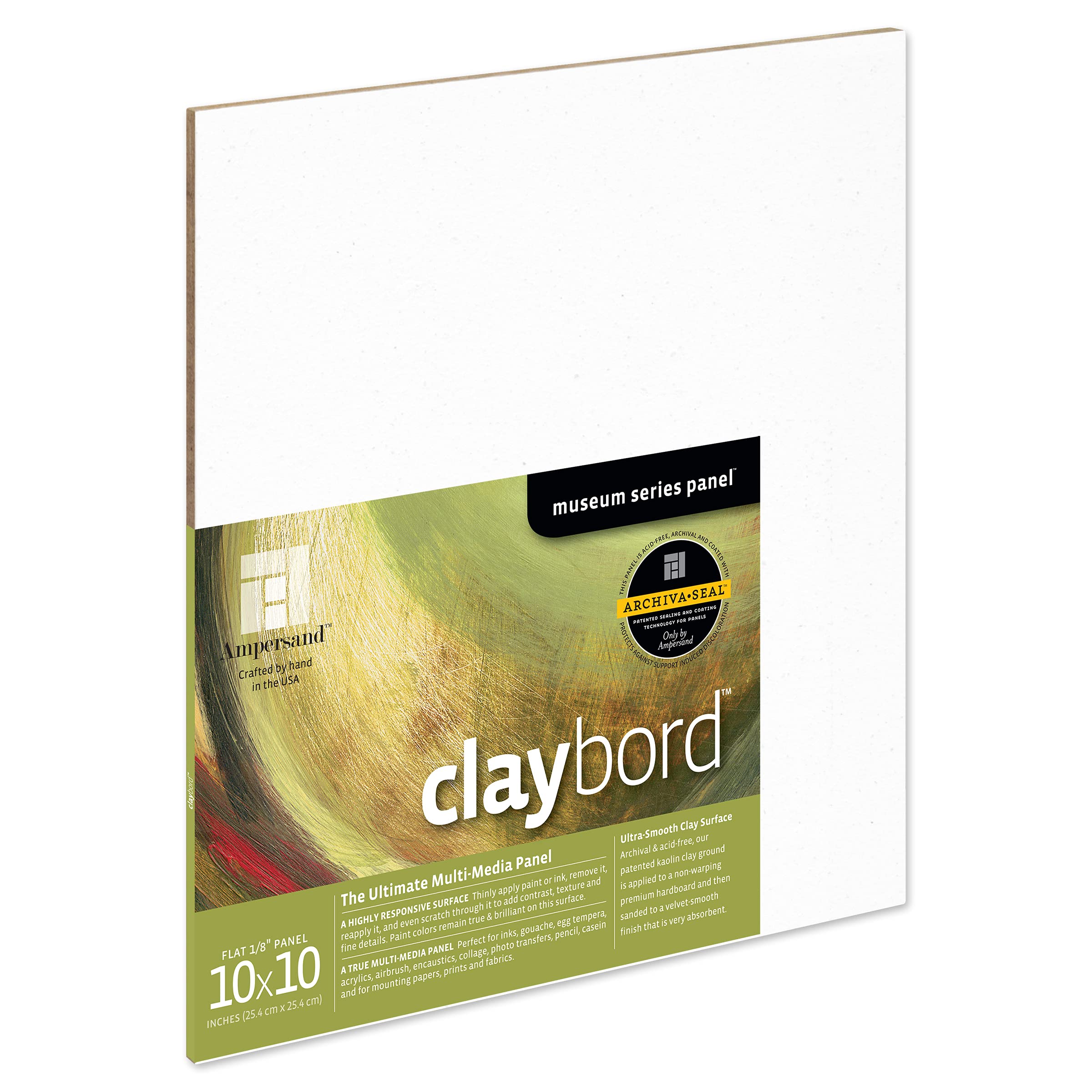 Ampersand Art Supply Wood Painting Panel: Museum Series Claybord, 10" x 10", 1/8" Flat Profile