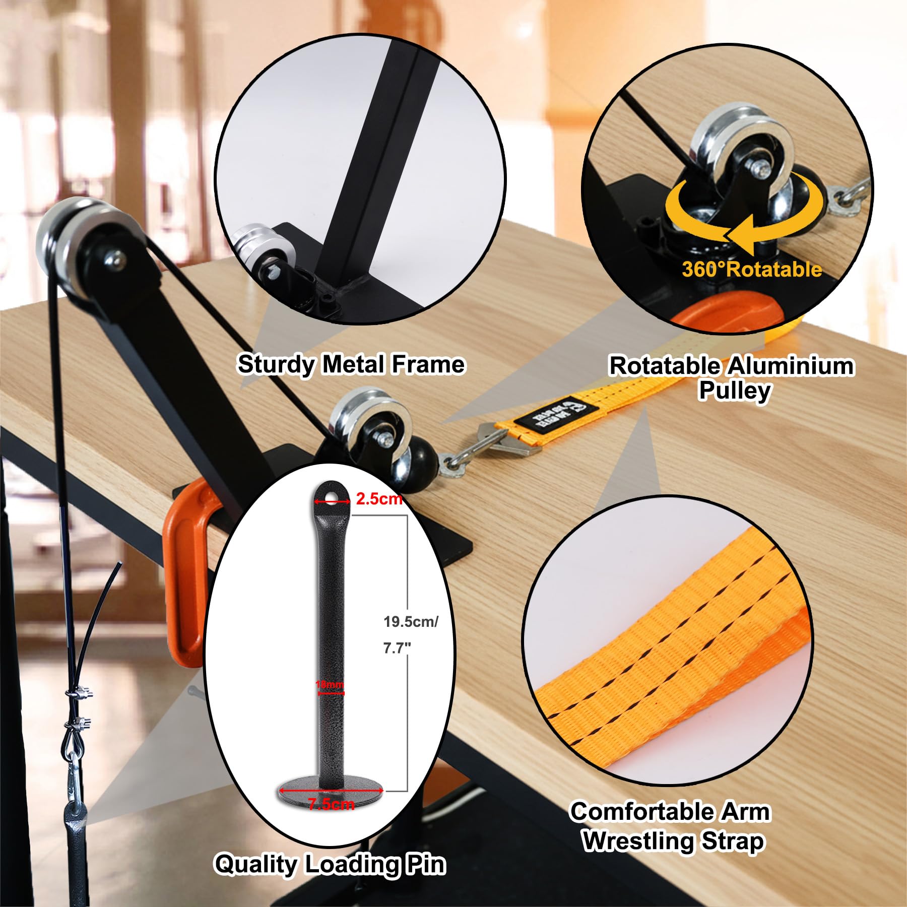 J Bryant Kit profesional de poleas de entrenamiento para brazo y lucha libre, con cable ajustable de 1,5 m y poleas giratorias de aluminio