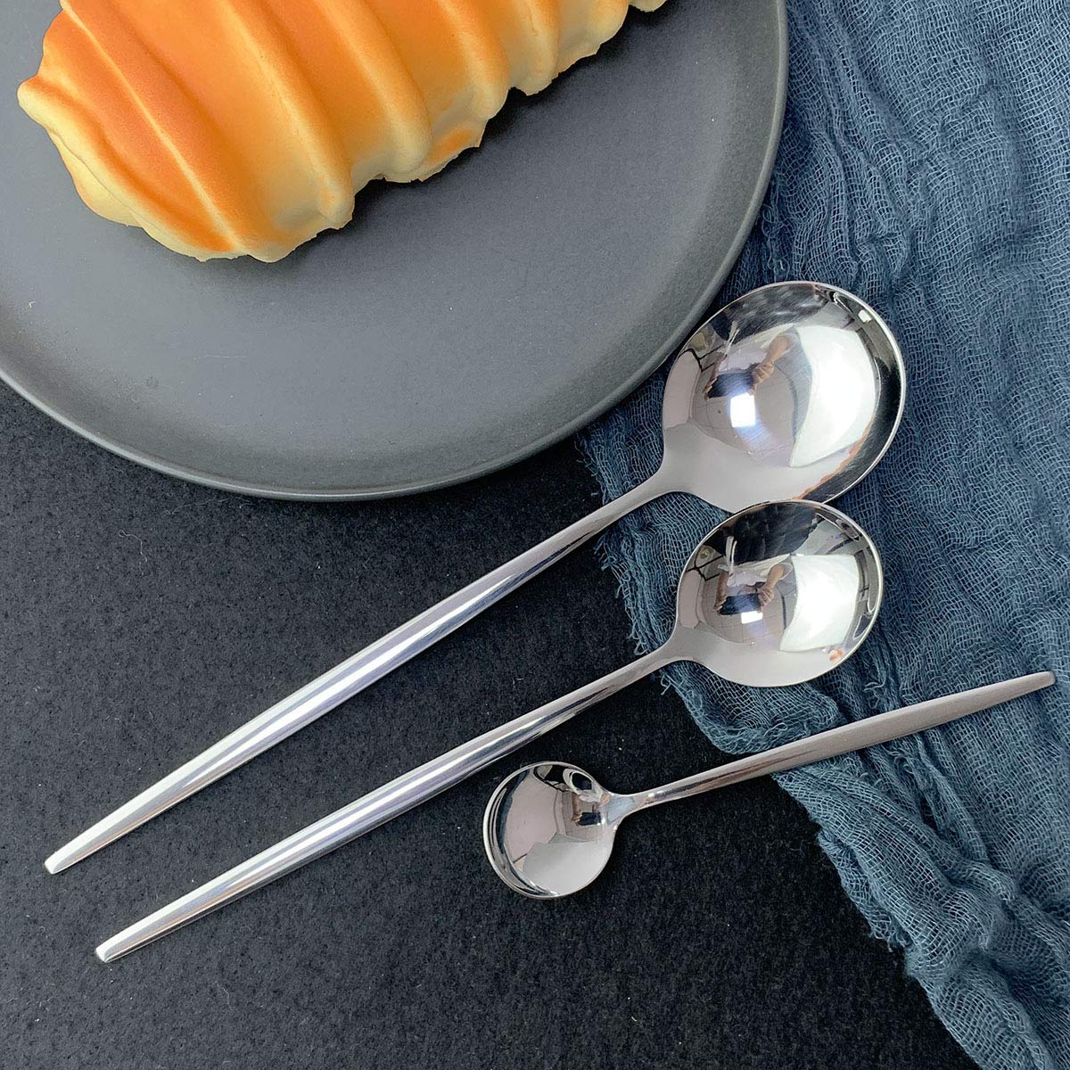 BRIIEC 12-Piece Mini Dessert Spoons Set Stainless Steel Mirror Polished Flatware Utensils - Great for ice cream cakes 7.3 inches