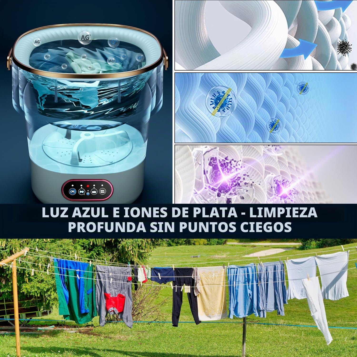 Mini Lavadora Portátil 15L 2.5kg Lavadora Plegable | para Camping y Viajes, Lavadora Pequeña con Centrifugado, sin Instalación – para Hogar, Apartamento, Dormitorio y Hotel