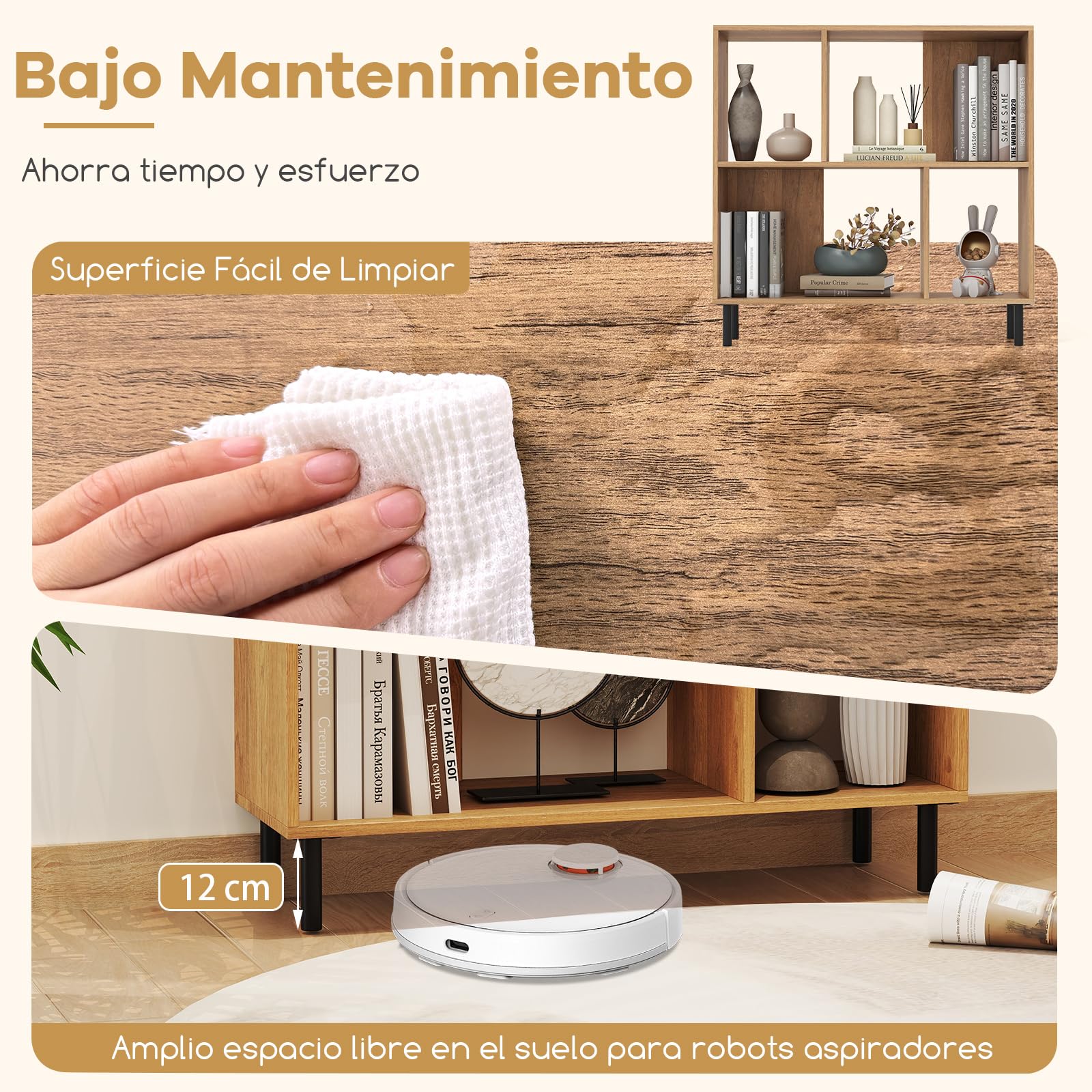 COSTWAY Libreria Estanteria, Estanteria Libros de Madera de 4 Cubos, Estantería de Piso de 2 Niveles con Patas Metálicas, Estante Horizontal de Almacenaje，90 x 30 x 90 cm (Natural)