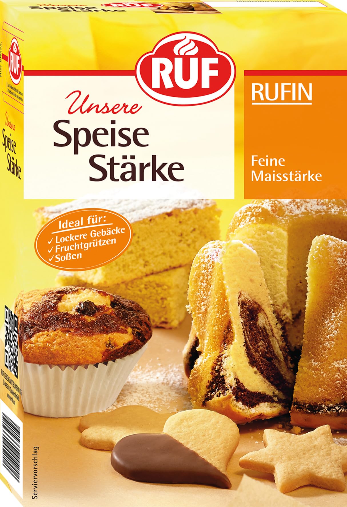 RUF Speise-Stärke, reine Maisstärke, ideal für lockere Gebäcke, zum Binden von Roter Grütze und herzhaften Soßen, glutenfrei und vegan, 1x400g