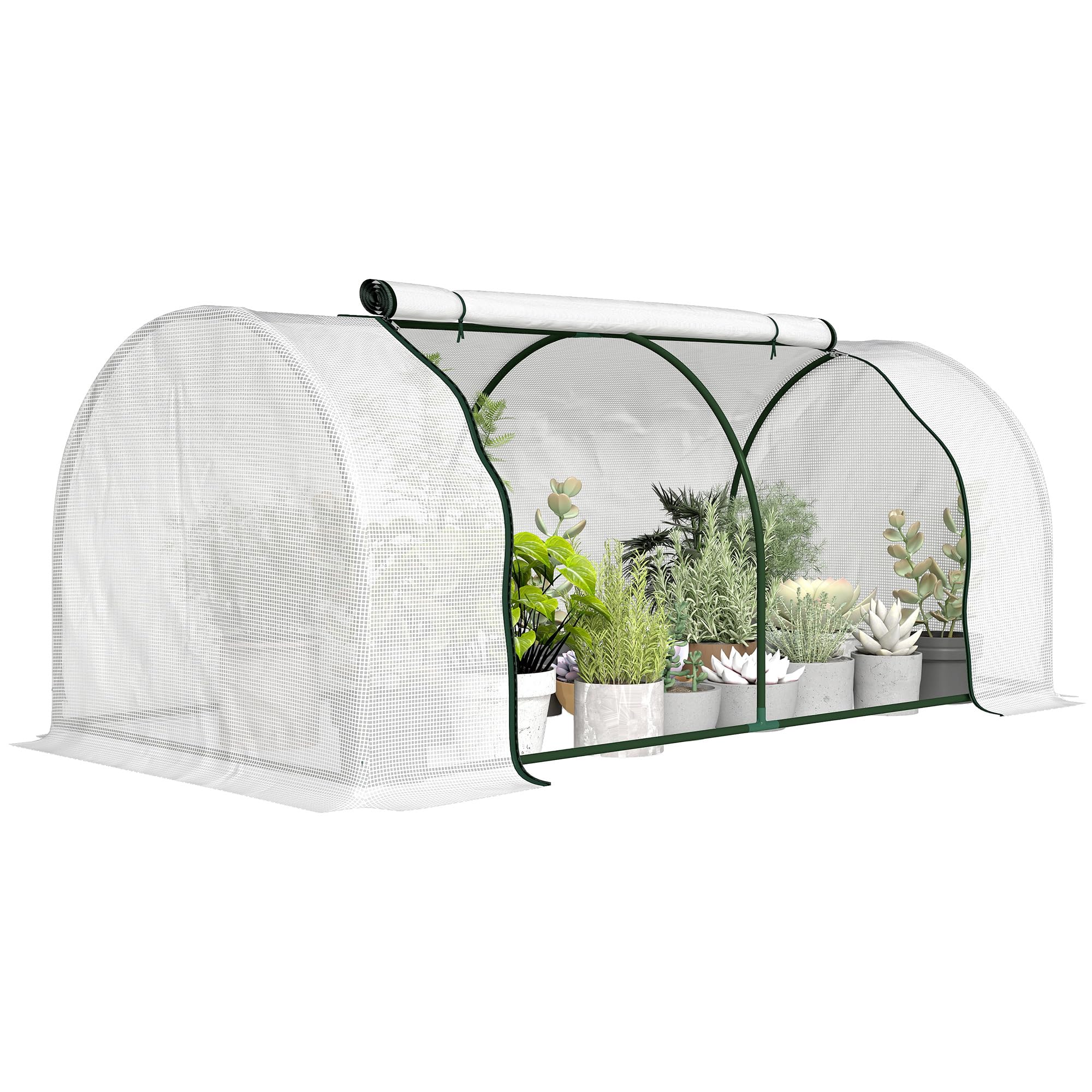 Outsunny Serra da Giardino 2x1x0.8 m con Finestre Avvolgibili Bianco | Serra per Orto, Struttura in Acciaio, Copertura PE, per Orto Verdure Fiori Frutta, Anti UV