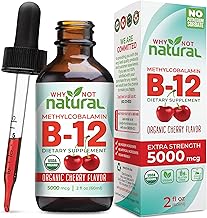 Why Not Natural Organic Vitamin B12 Liquid - Sublingual Extra Strength 60 x 5000 mcg Methylcobalamin Drops, Vegan, Maximize Absorption and Energy