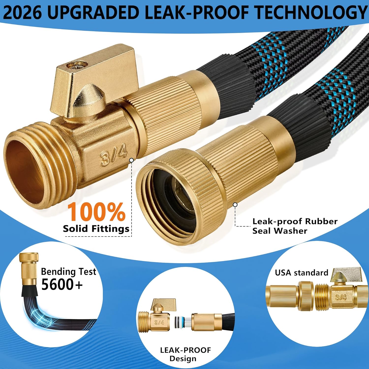 75 ft Garden Hose - 2026 New Upgraded Flexible Water Hose - Ultra Lightweight Kink-free Car Washing Pipe with 10 Function Sprayer and 3/4" Solid Brass Fittings - Durable,Leak proof Garden Hoses