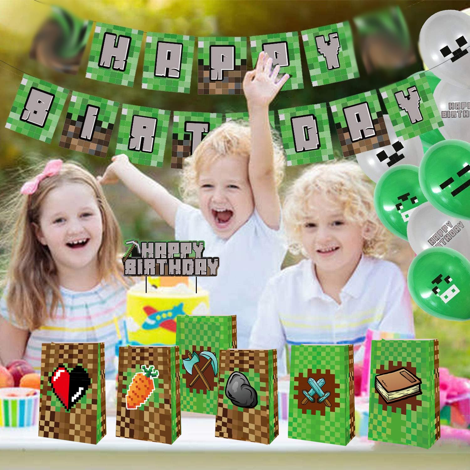 24 Packs Pixel Theme Party Gift treat Bags, Pixel Theme Birthday Party supplies